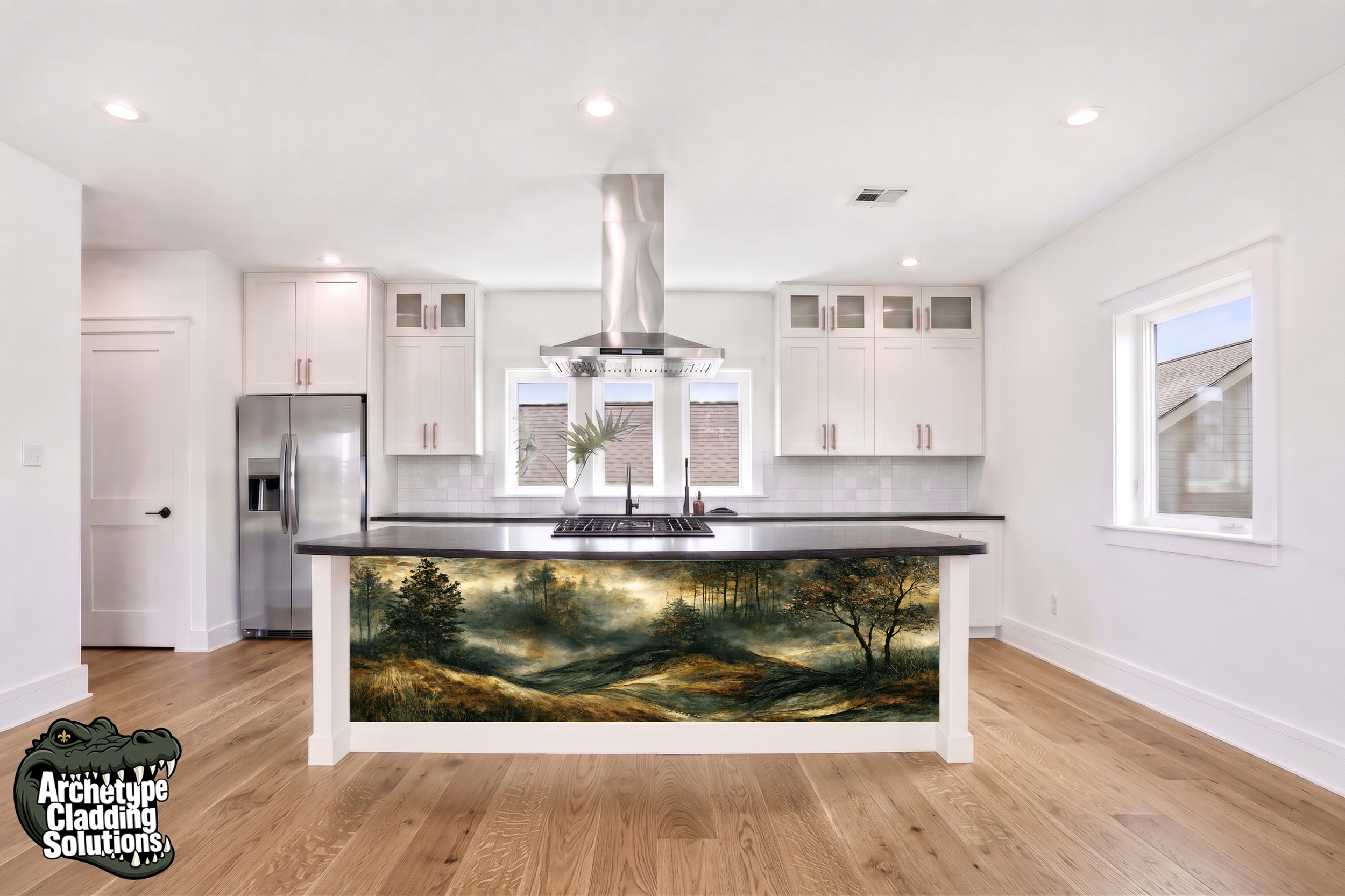 Misty Pine & Dune Fine Art Landscape – Architectural Kitchen Island Cladding