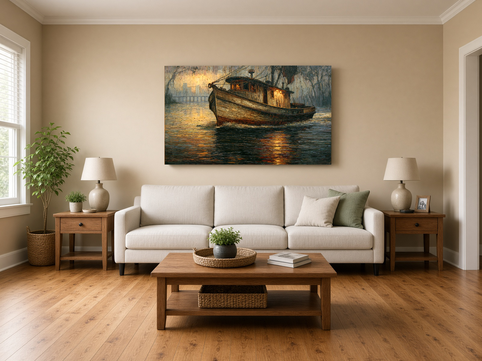 Miss Louisiana Shrimp Boat: Moody Wood Intarsia