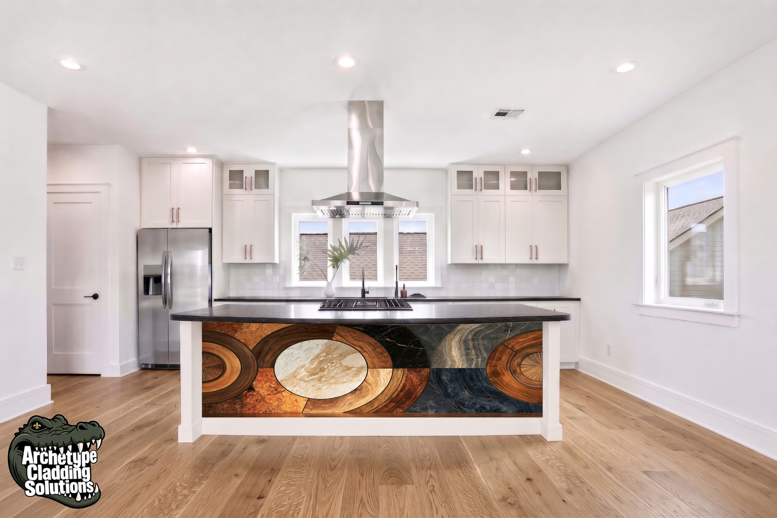 Marble Disc Inlay – Architectural Kitchen Island Cladding