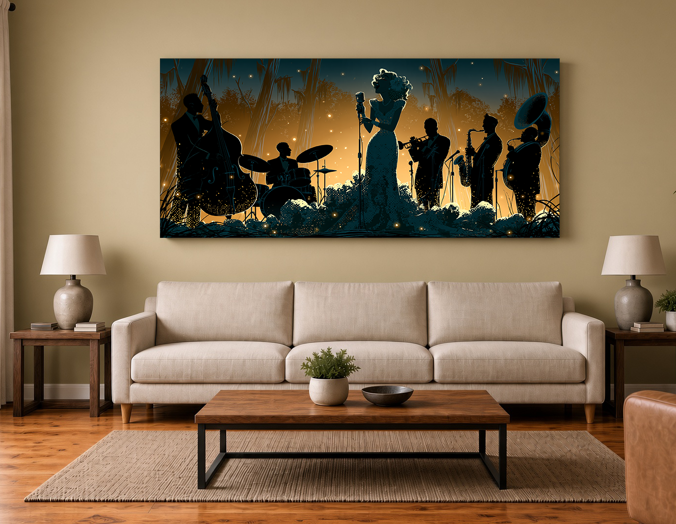 Blues Blue Bayou Jazz Diva & Ensemble Perforated Silhouette Wall Art Print