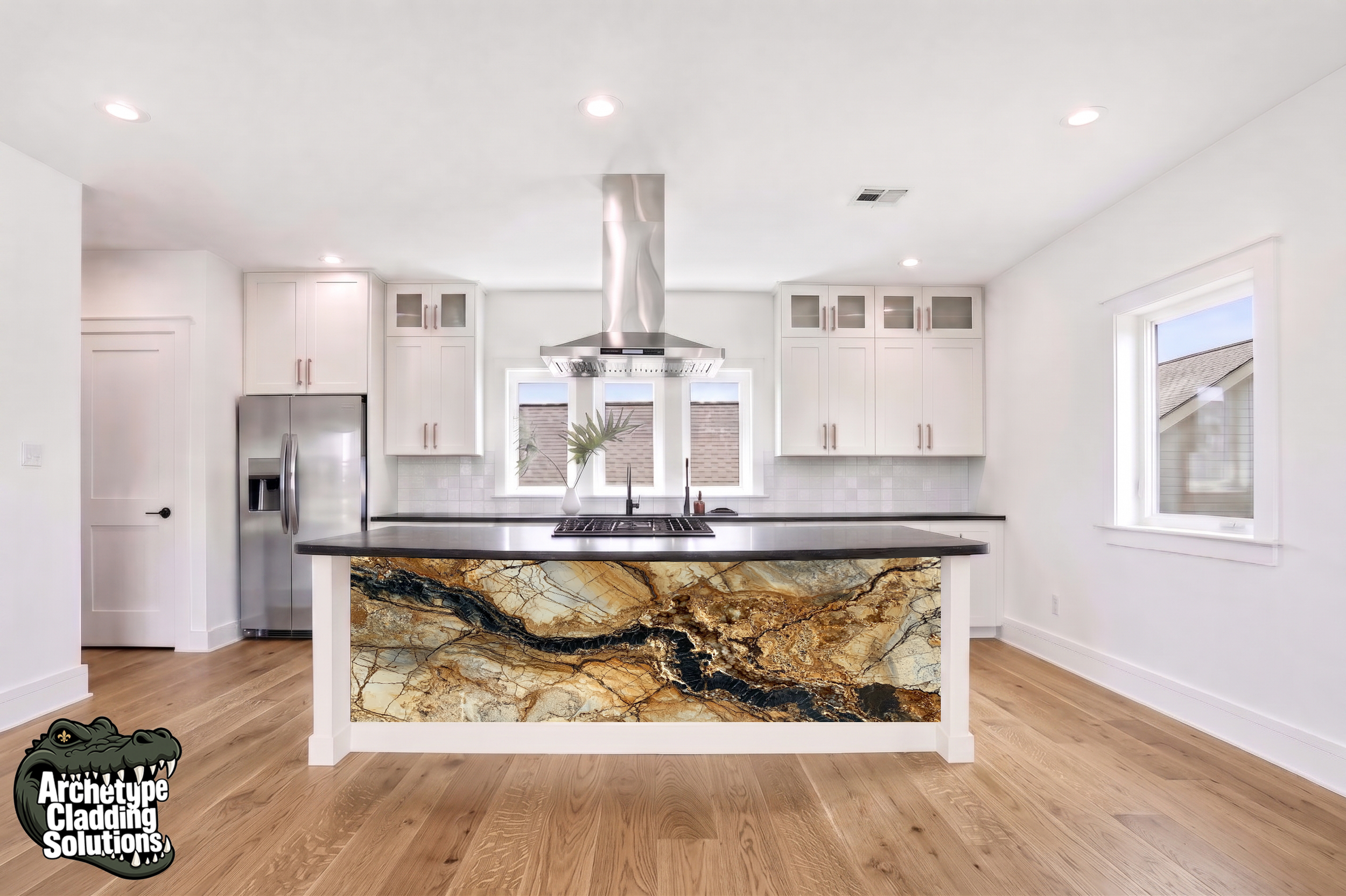 Patagonia Quartzite & Obsidian Fissure – Architectural Kitchen Island Cladding