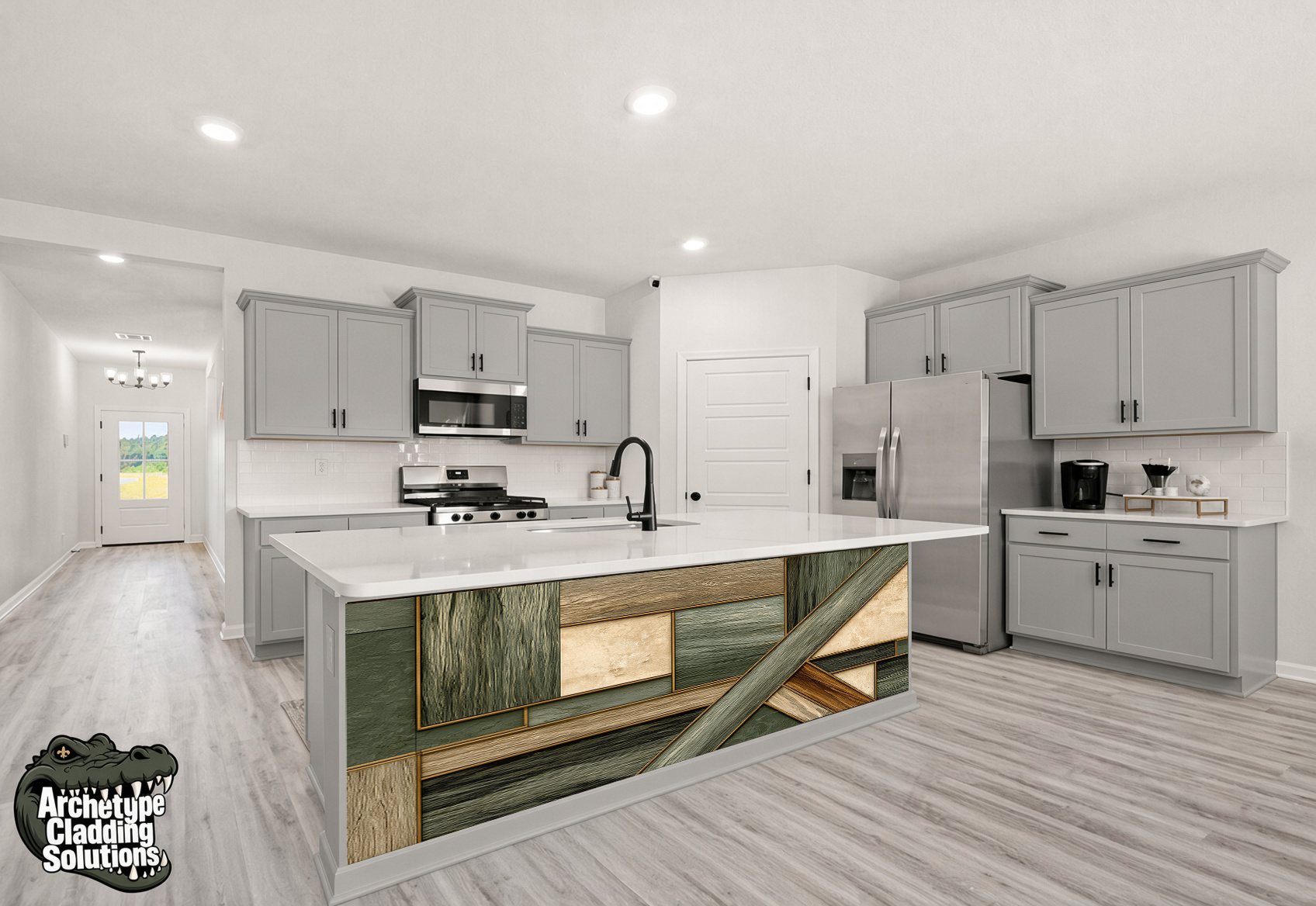 Moss Green Diagonal Cross-Beam – Architectural Kitchen Island Cladding