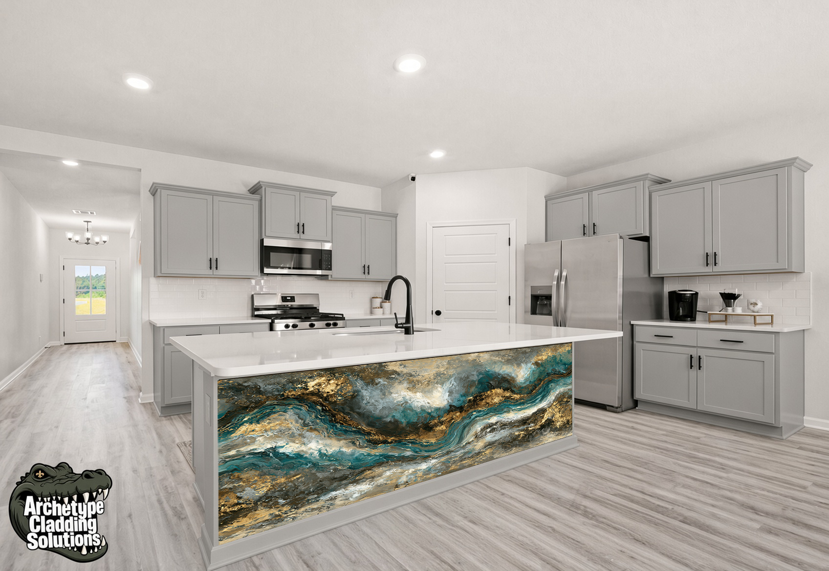 Aqua Gilded Tide – Architectural Kitchen Island Cladding