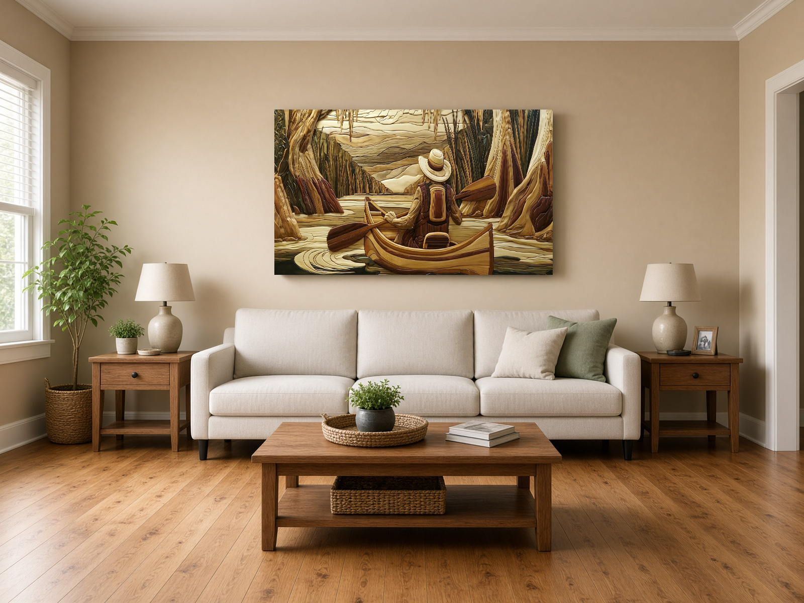 Solo Kayaker in the Bayou: Wood Intarsia