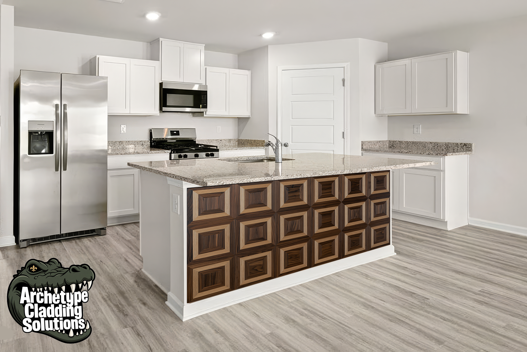 Coffered Walnut Squares – Architectural Kitchen Island Cladding