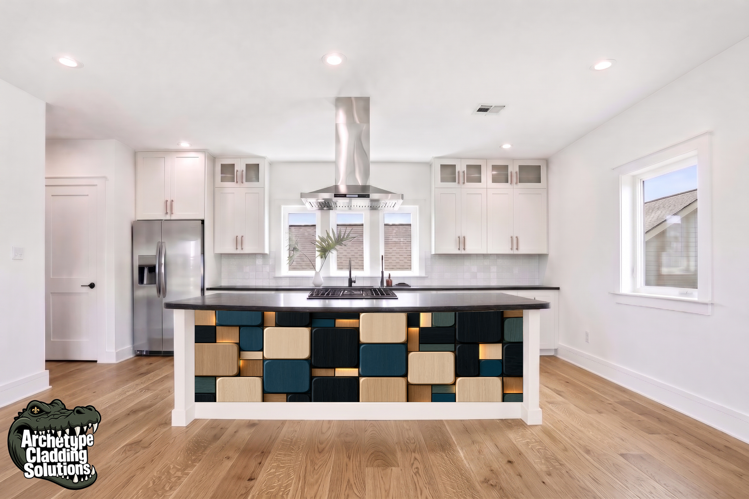 Teal Block Mosaic – Architectural Kitchen Island Cladding