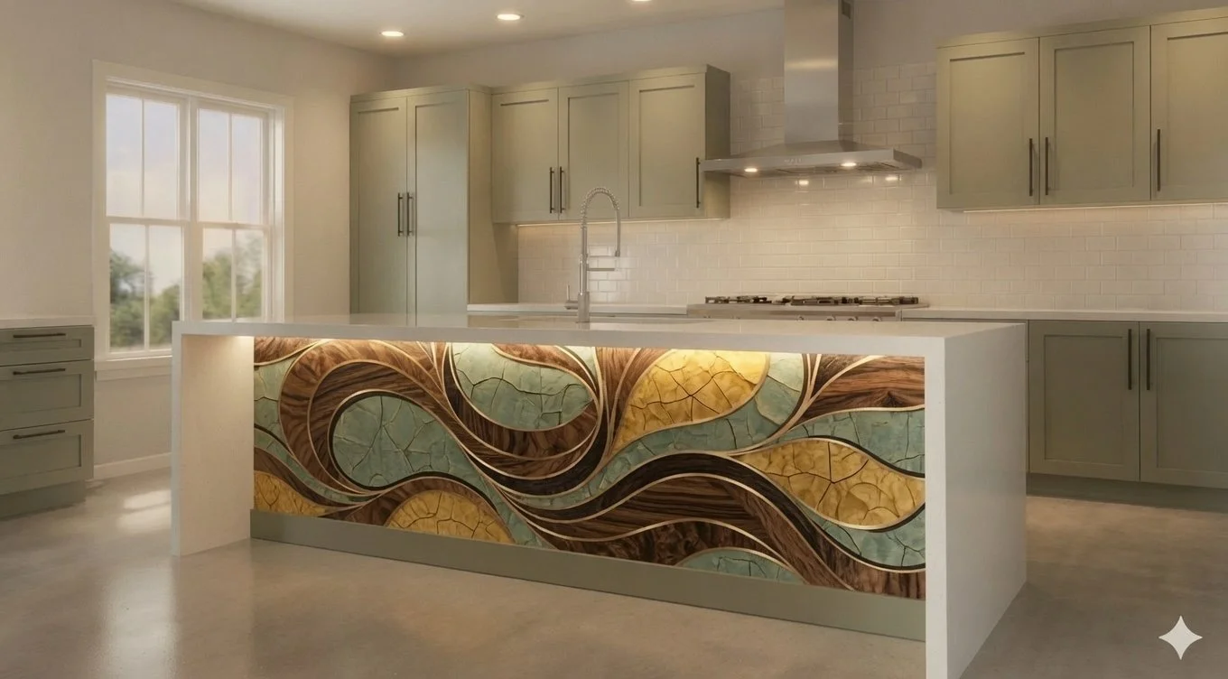 Cracked Wave Inlay – Architectural Kitchen Island Cladding