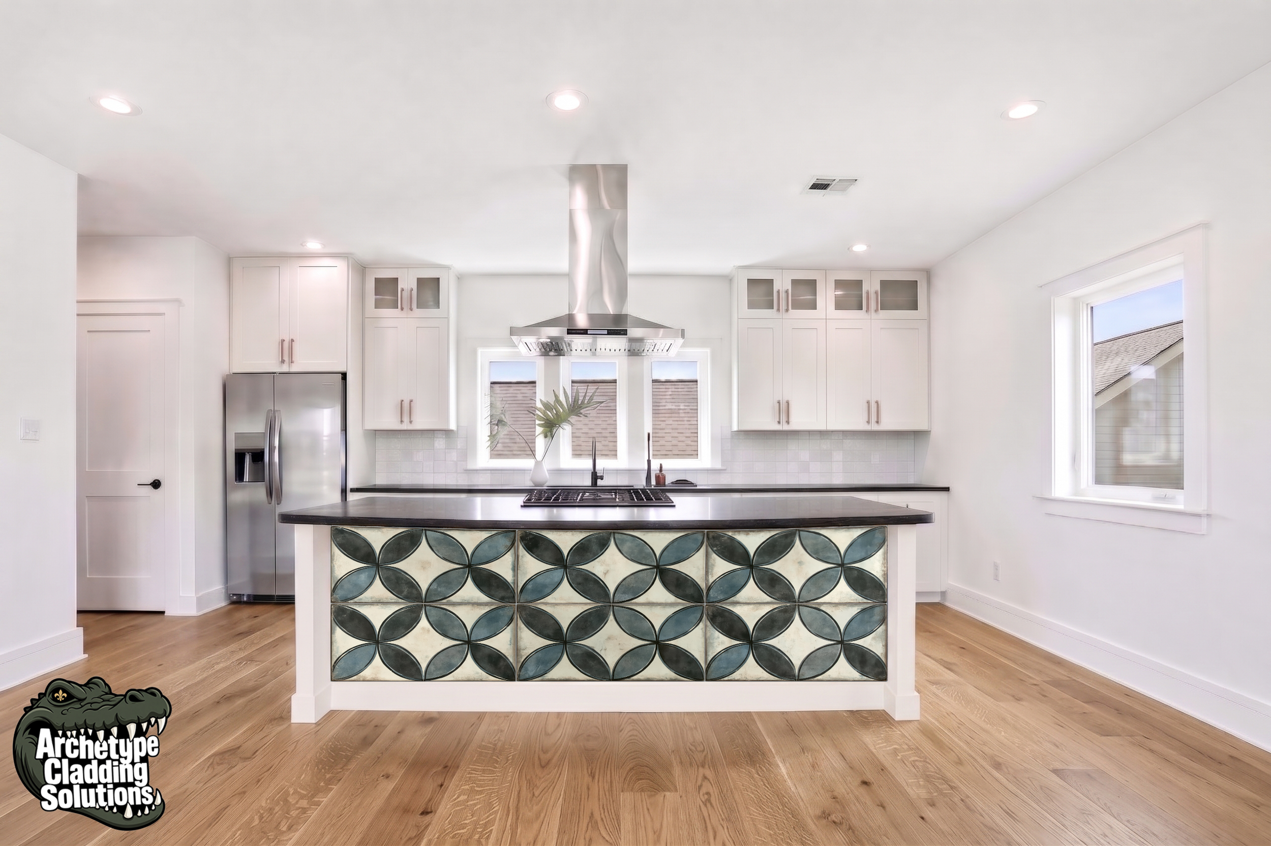 Teal Circle Tile – Architectural Kitchen Island Cladding