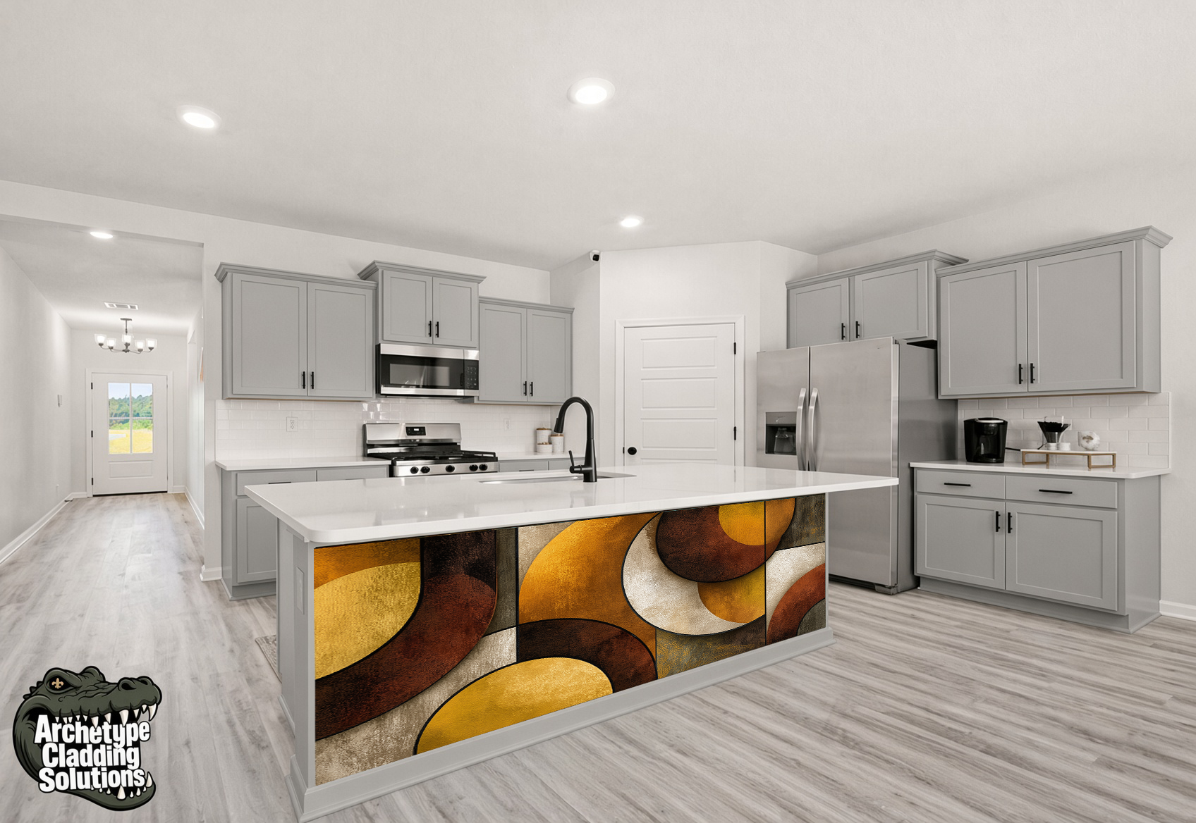 Mid-Century Retro Geometric Arcs – Architectural Kitchen Island Cladding