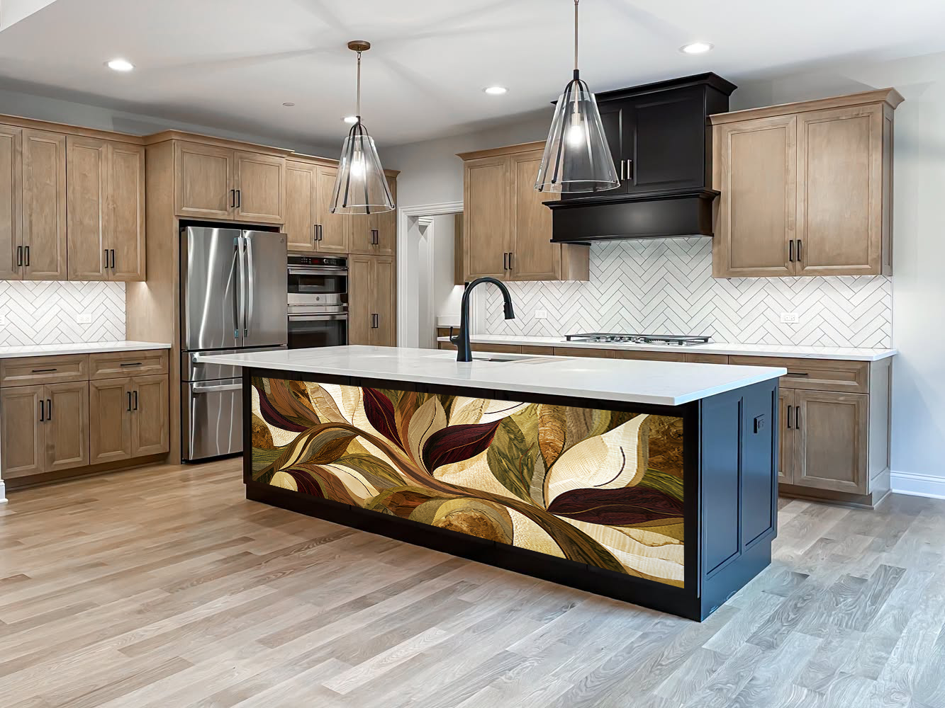 Organic Leaf Inlay – Architectural Kitchen Island Cladding