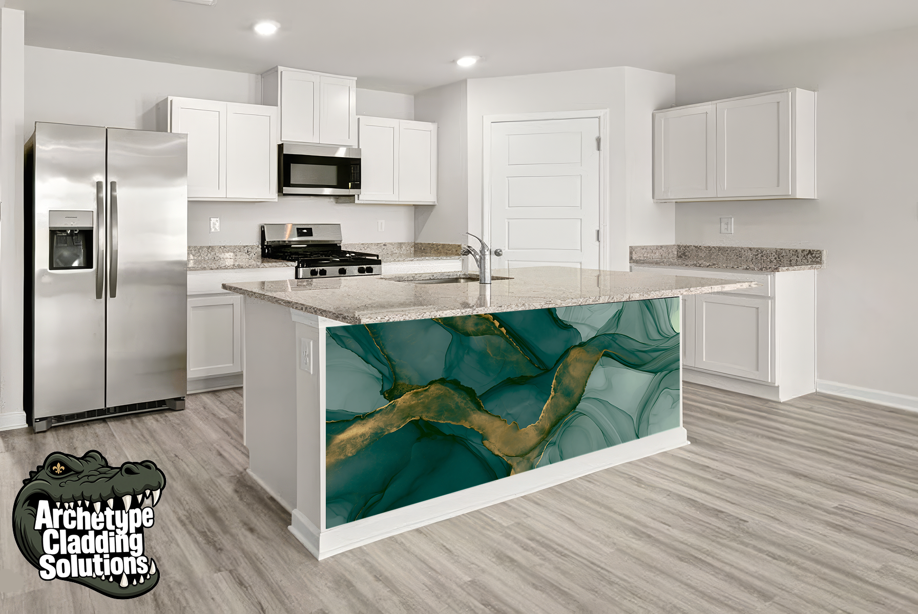 Emerald Gold Ink – Architectural Kitchen Island Cladding