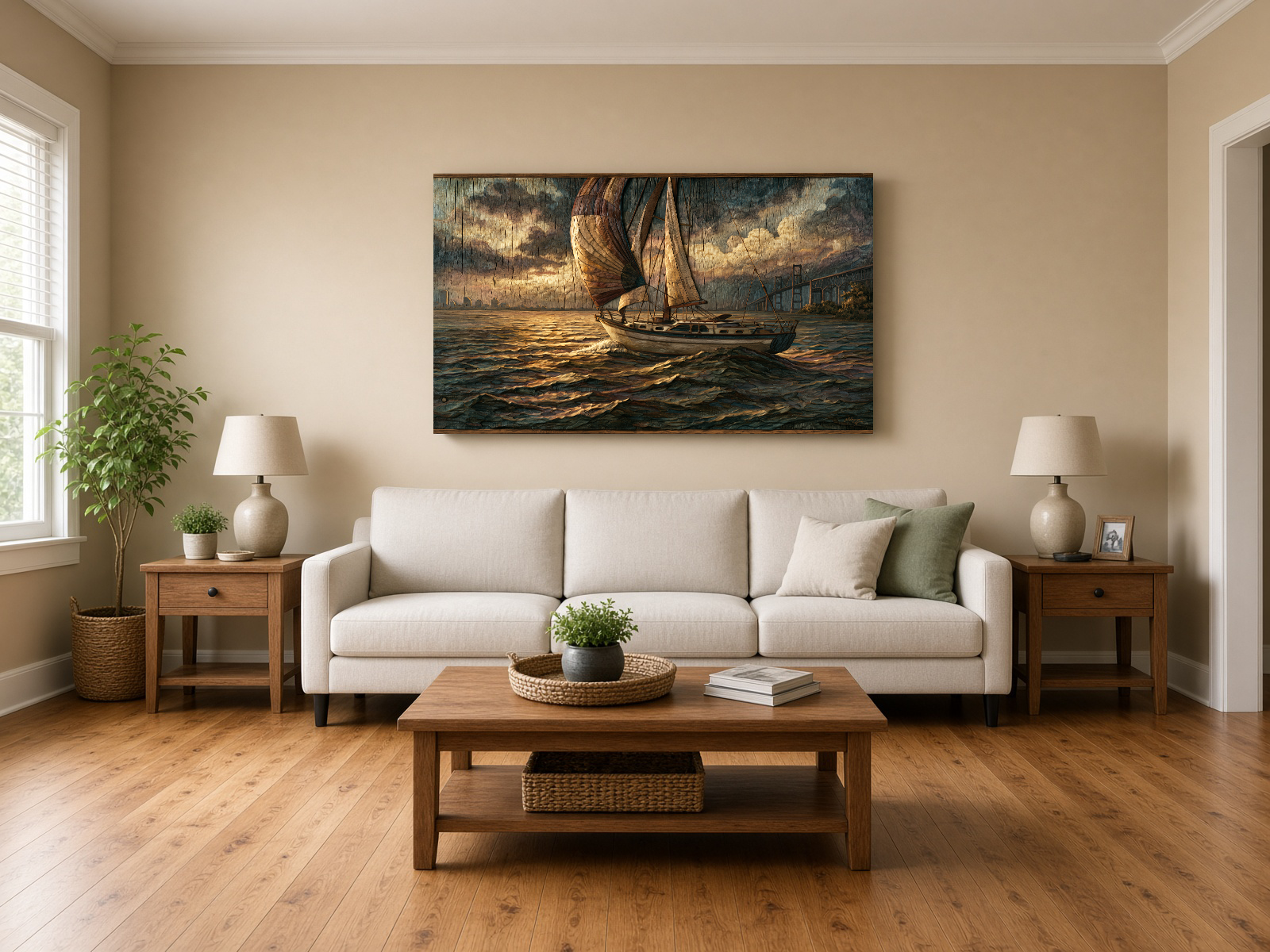 Sailboat at Dusk: Wood Intarsia