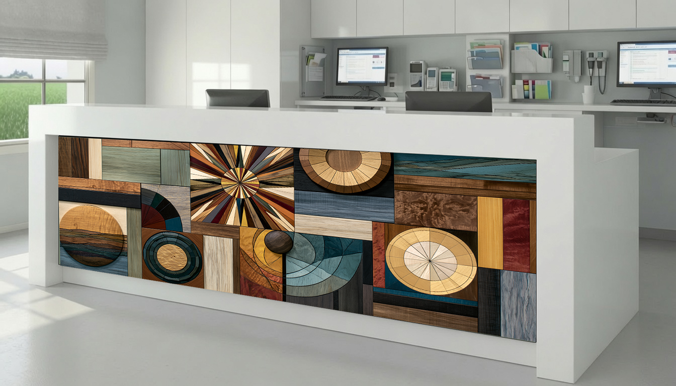 Radial Sunburst & Curved Geometric Marquetry – Architectural Cladding Panels