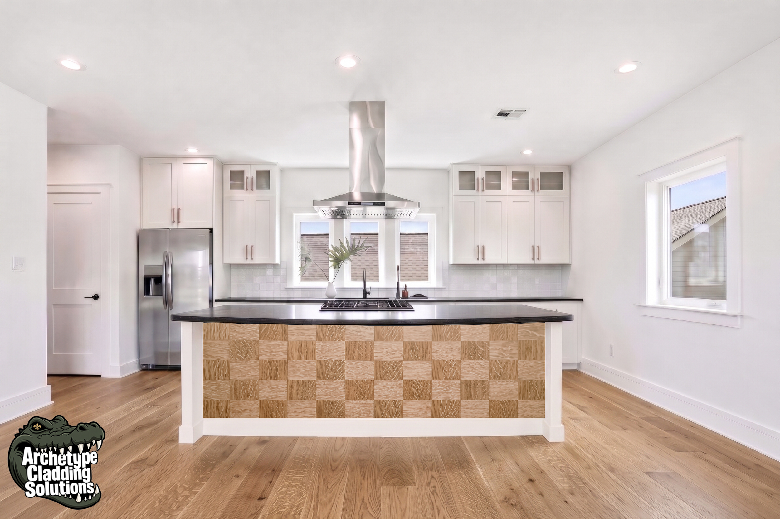 Tiger Oak Parquet Block II – Architectural Kitchen Island Cladding