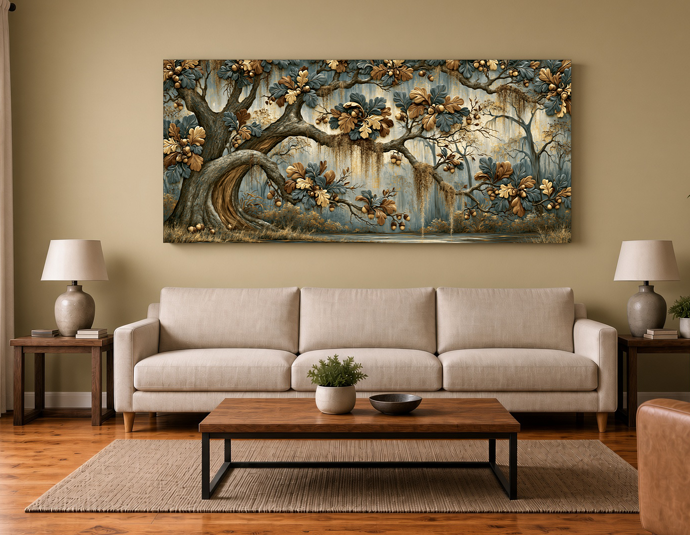 Mystic Blue & Gold Live Oak Intarsia Fine Art Print