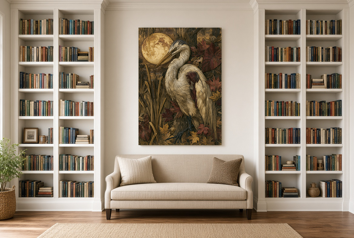 Heron Under the Moon