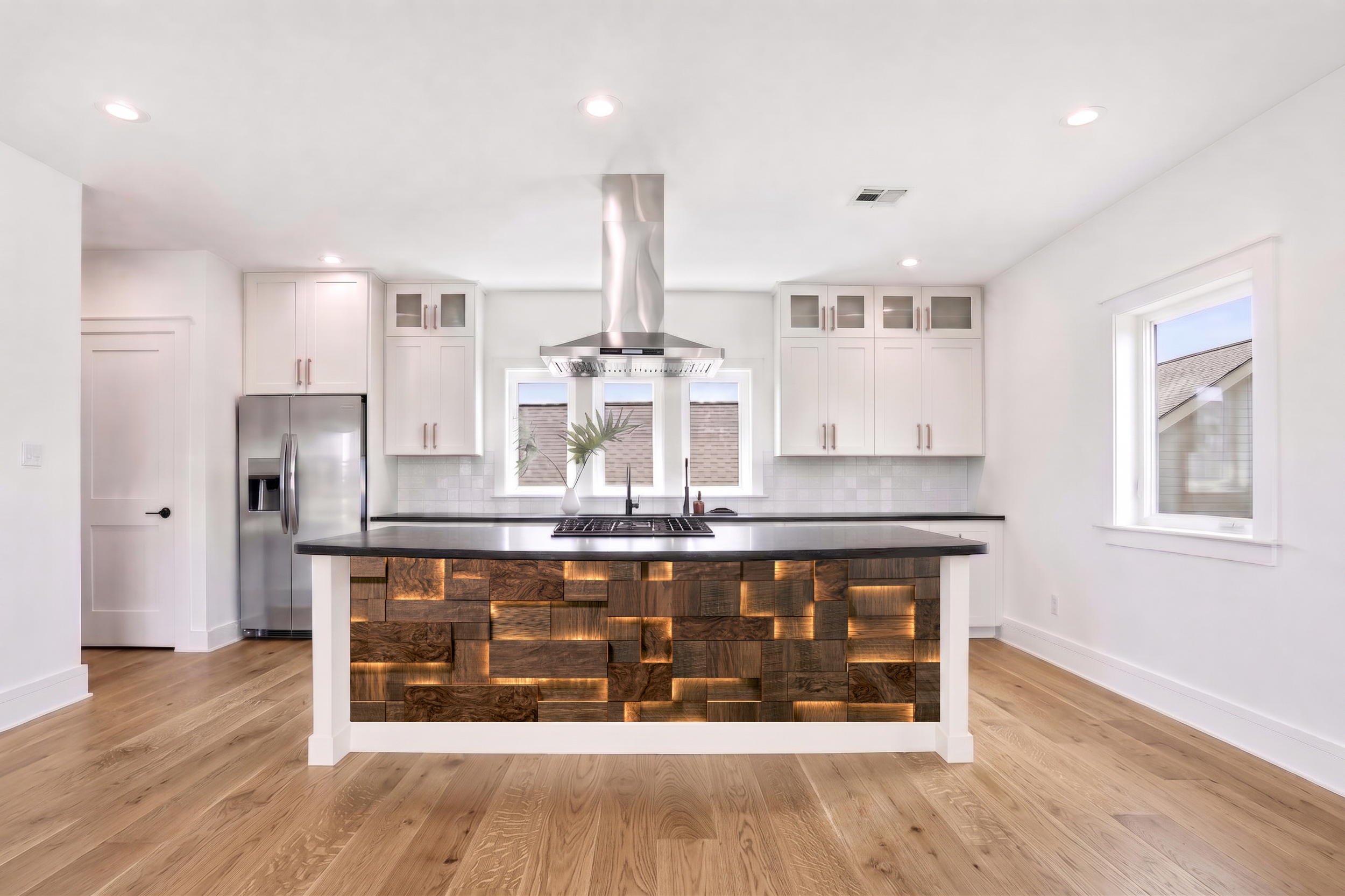 Backlit Effect Dark Walnut Dimensional Block – Architectural Cladding Panels