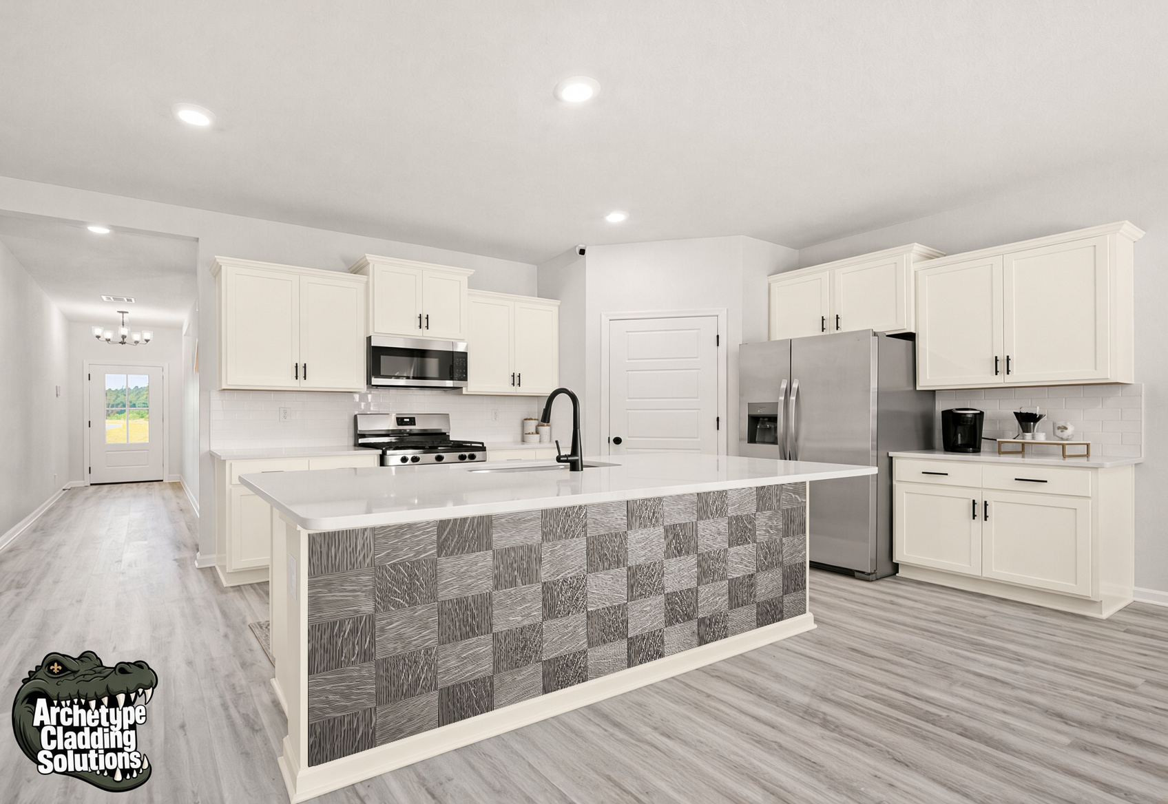 Silver Mist Oak Checkerboard Parquet II – Architectural Kitchen Island Cladding