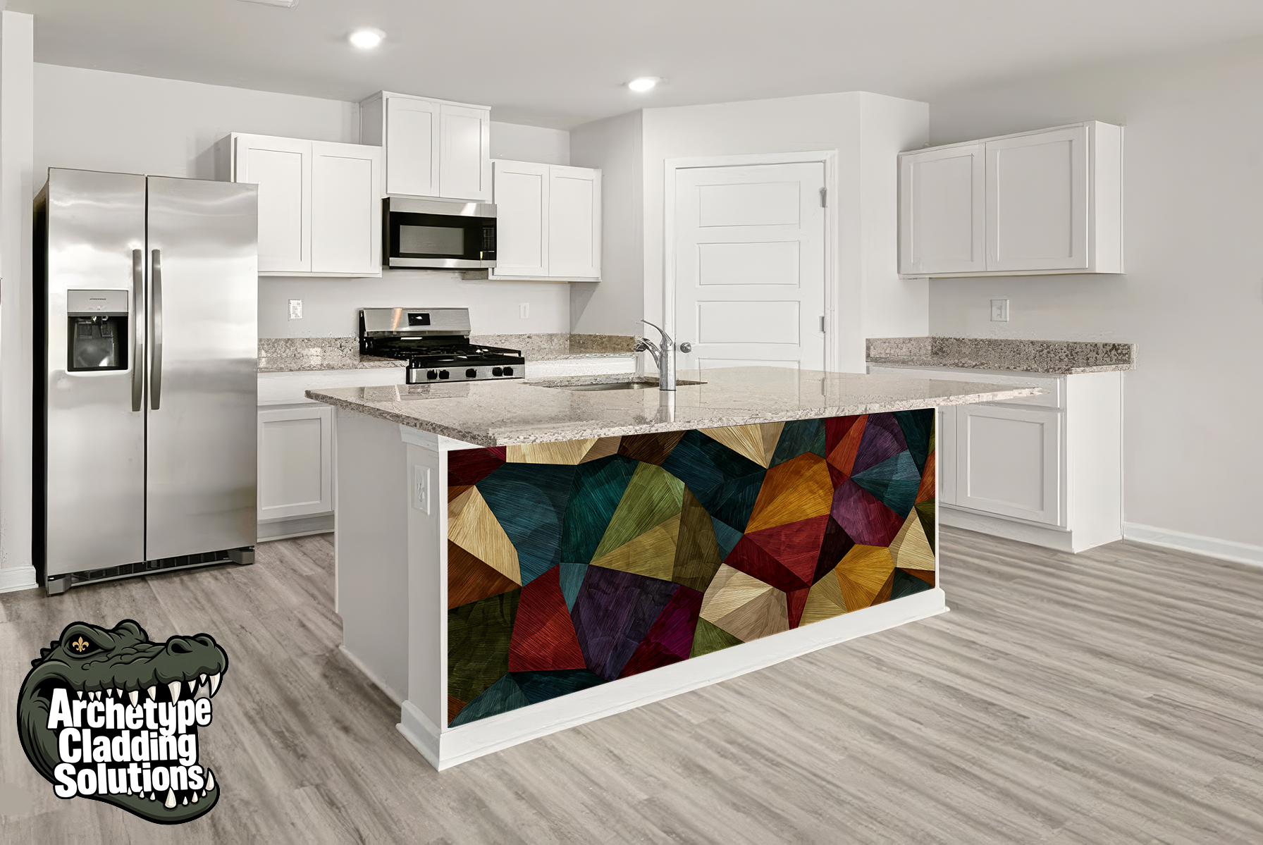 Stained Glass Facets – Architectural Kitchen Island Cladding