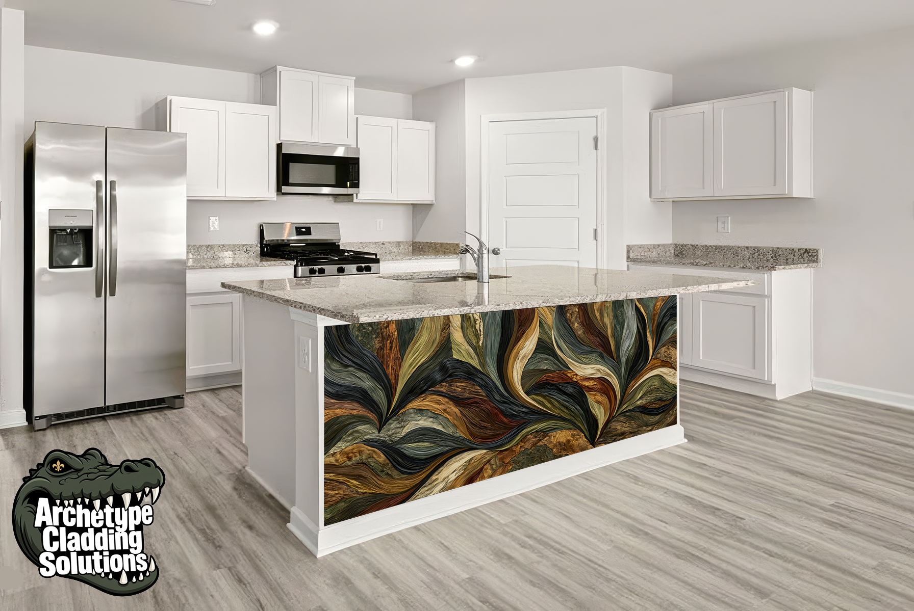 Swirling Aniline Dye Current – Architectural Kitchen Island Cladding