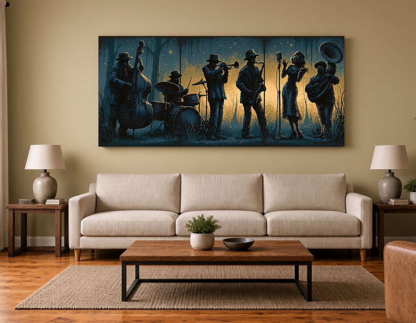 Blue & Amber Jazz Diva Perforated Silhouette Wall Art Print II