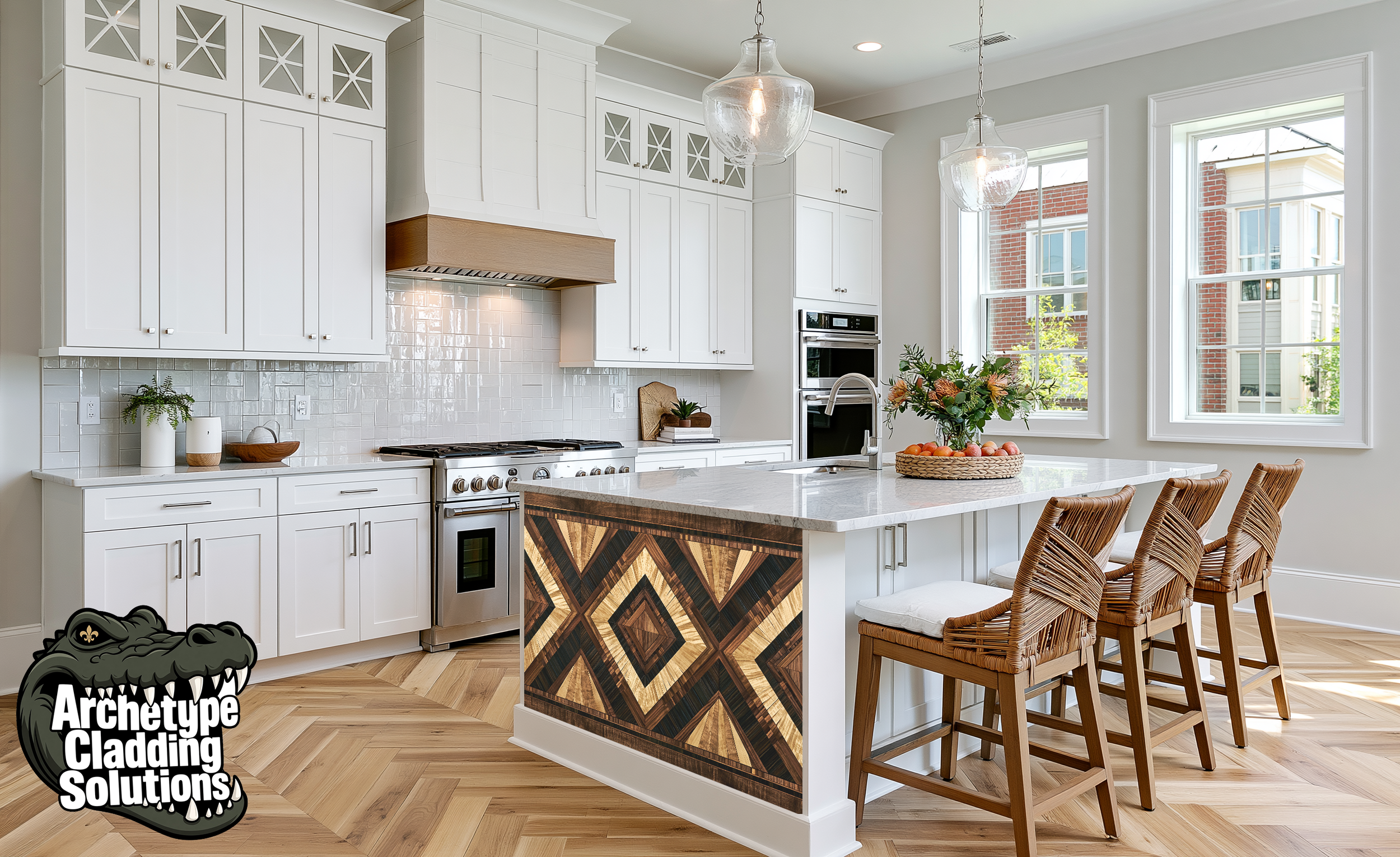 Quarter-Sawn White Oak & Smoked Walnut Hexagon Parquet – Architectural Cladding Panels
