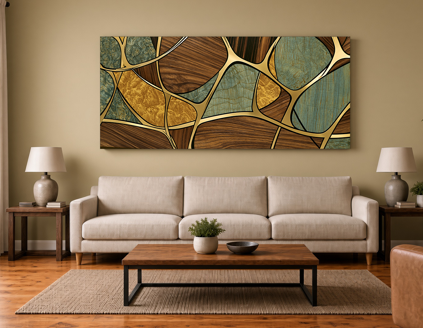Abstract Geometric Marquetry: Modern Wood Wall Art