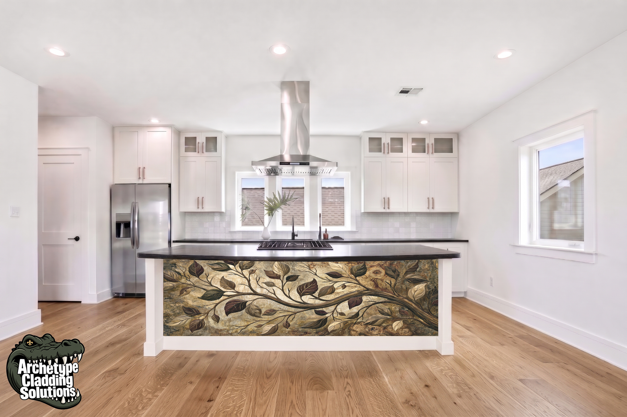 Gilded Leaf Scroll Marquetry – Architectural Kitchen Island Cladding