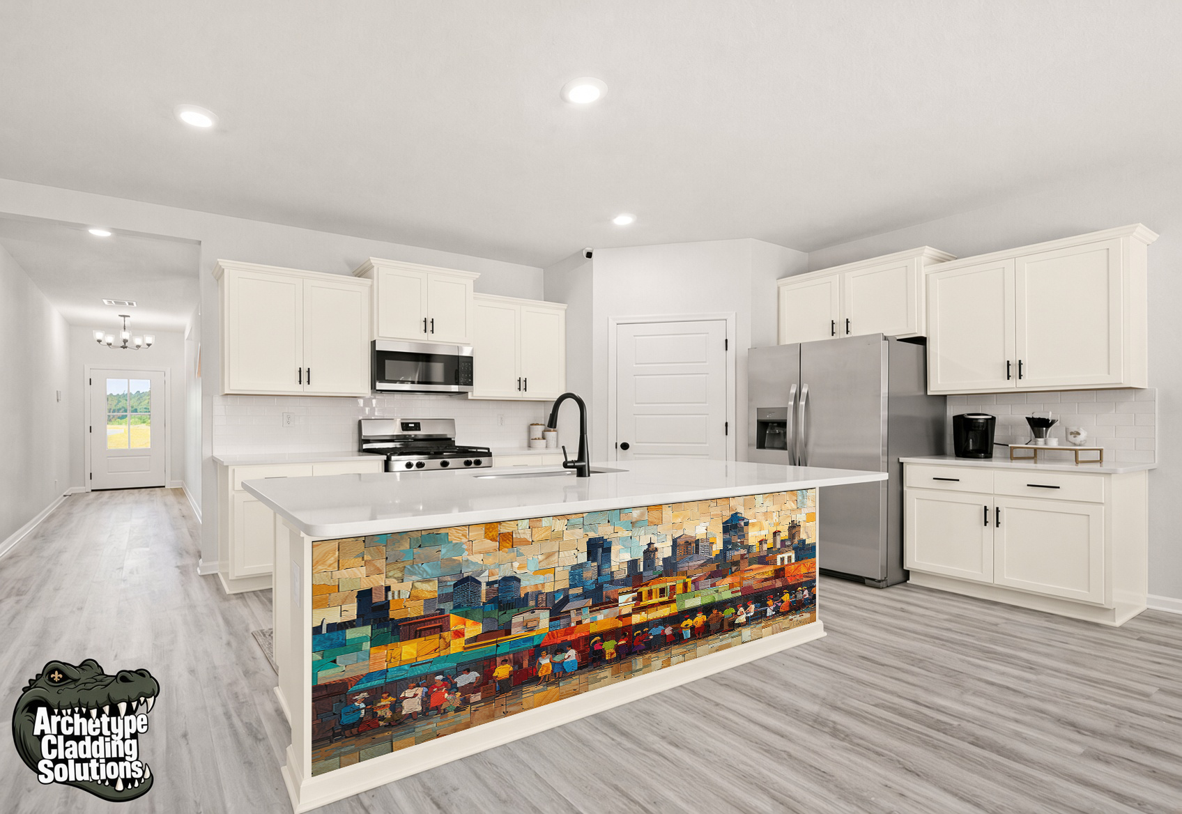 New Orleans Skyline & French Quarter Mosaic – Architectural Kitchen Island Cladding