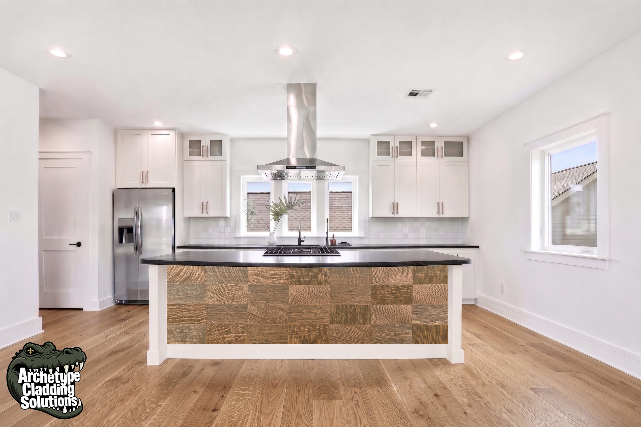 Tiger Oak Parquet Block – Architectural Kitchen Island Cladding