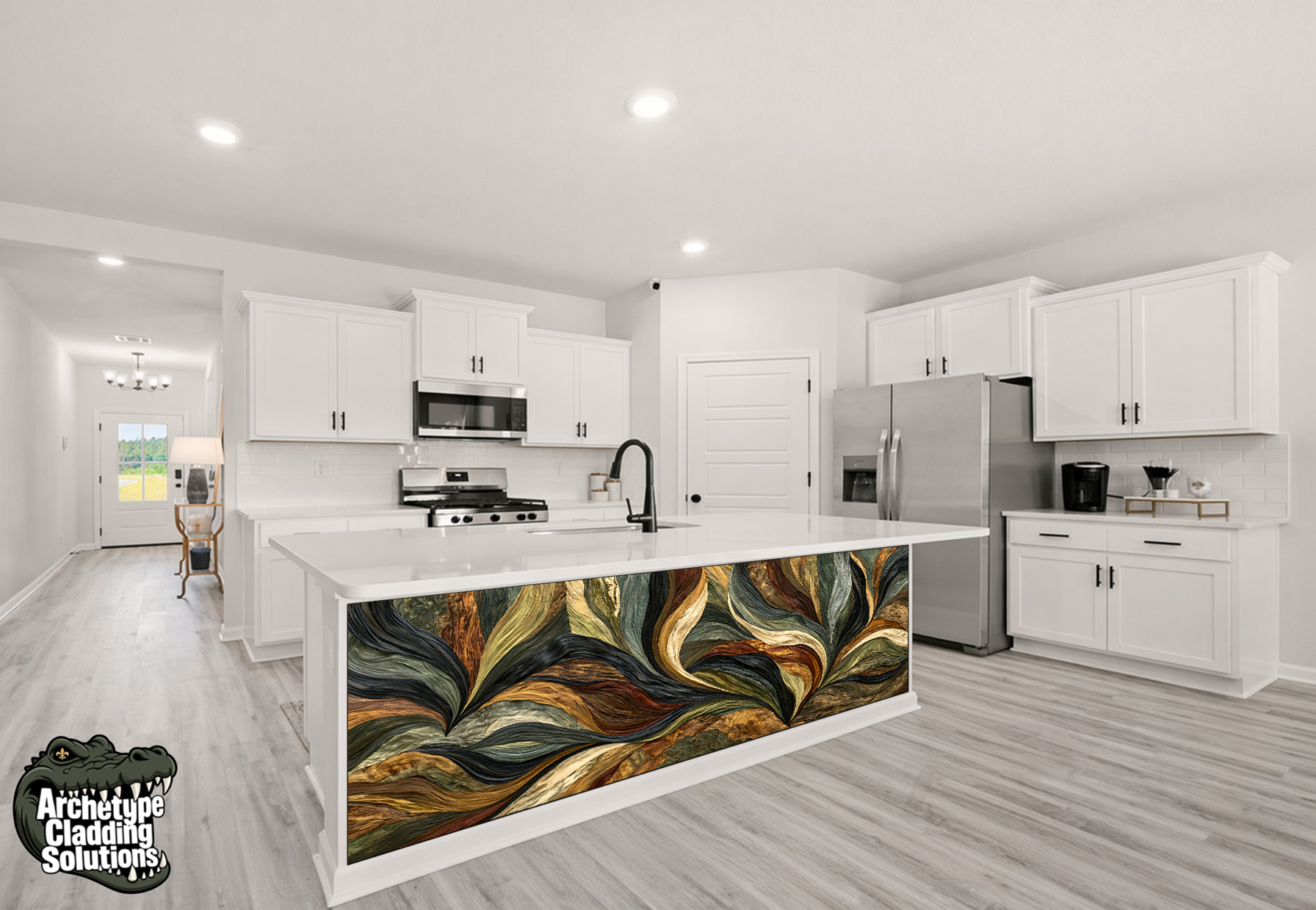 Wave Leaf Swirl – Architectural Kitchen Island Cladding