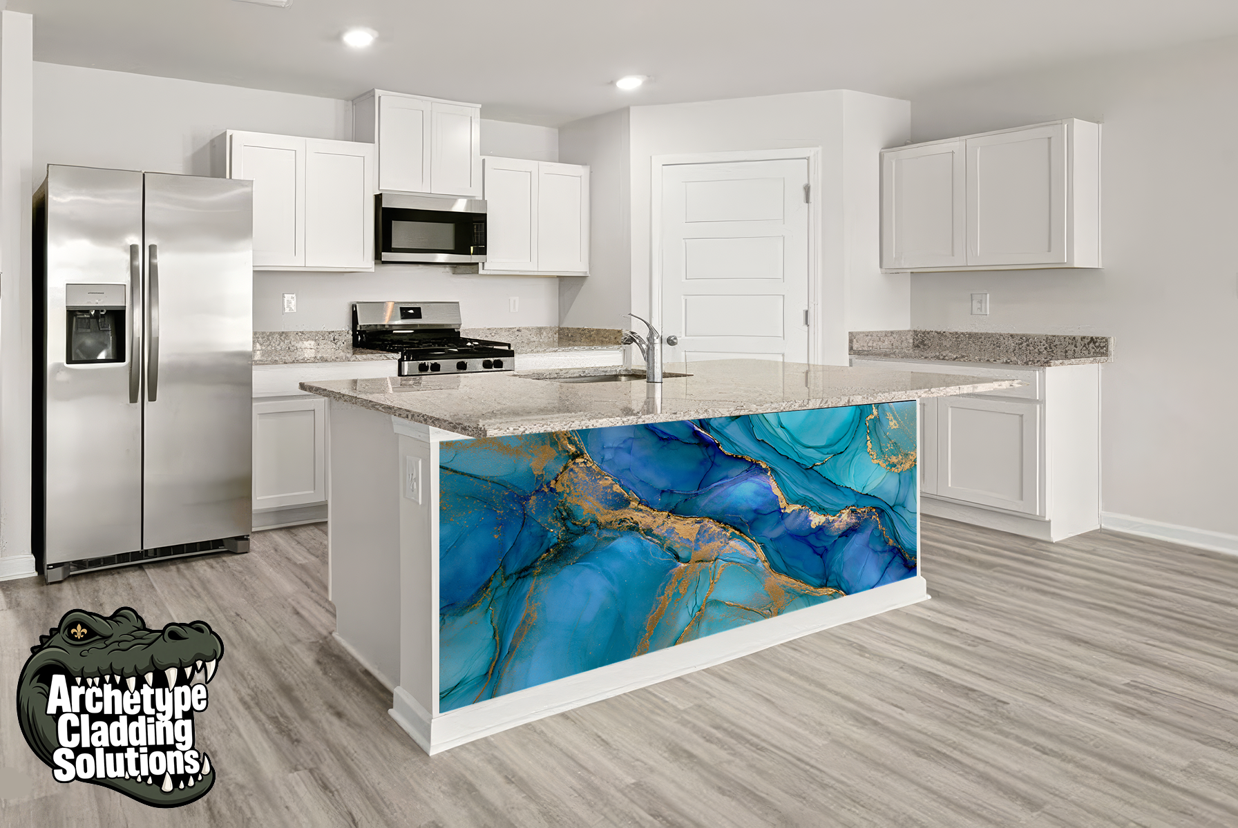 Azure Gold Ink – Architectural Kitchen Island Cladding