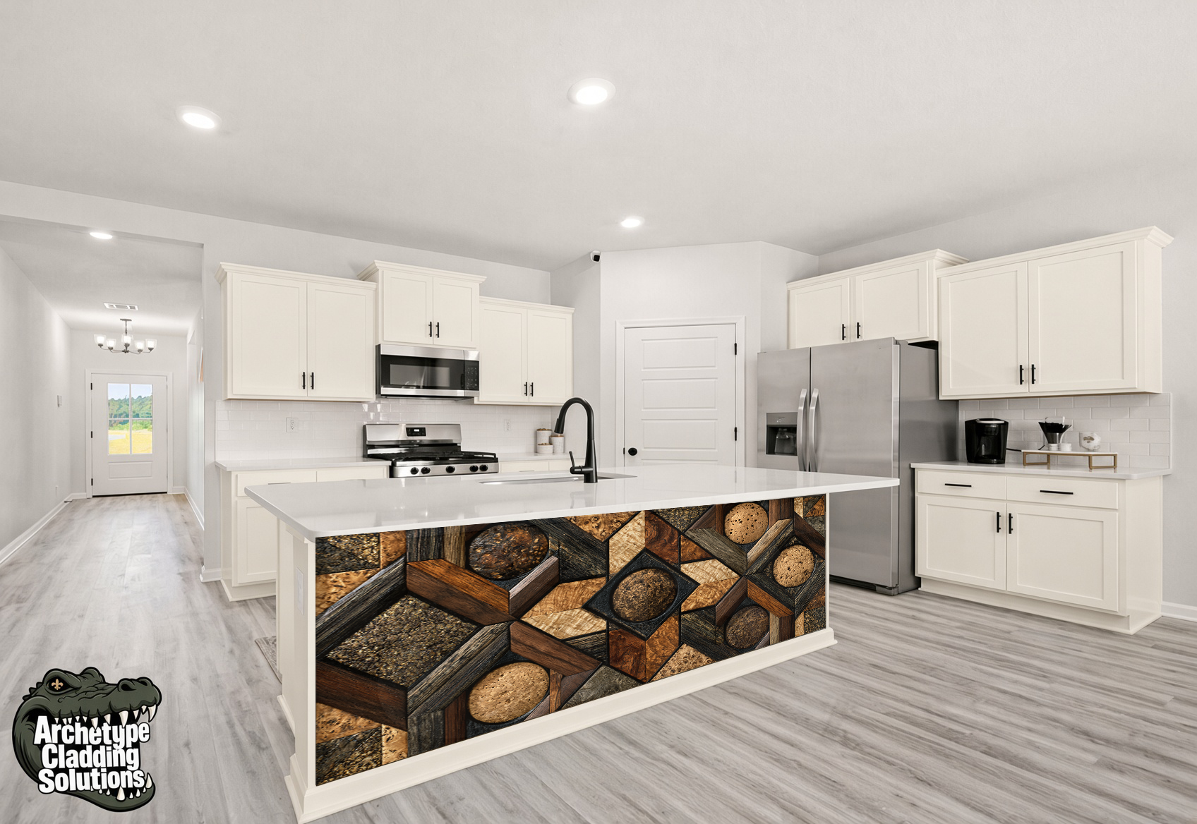 Rustic Woven Diamond Parquet II – Architectural Kitchen Island Cladding