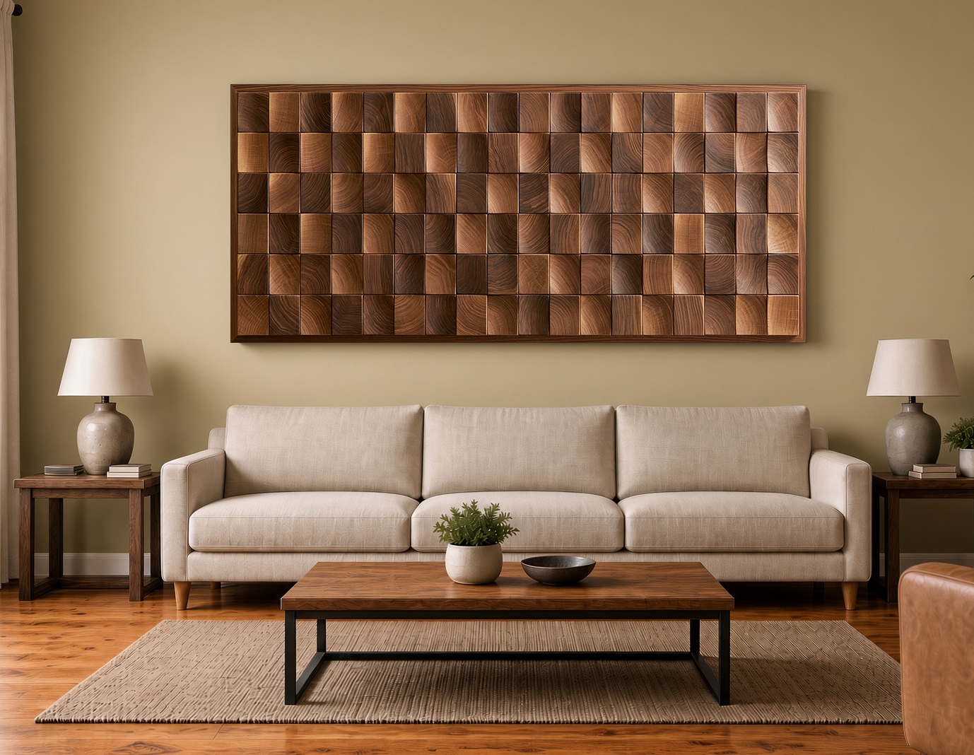 Concave Walnut Grid: Dimensional 3D Wood Marquetry