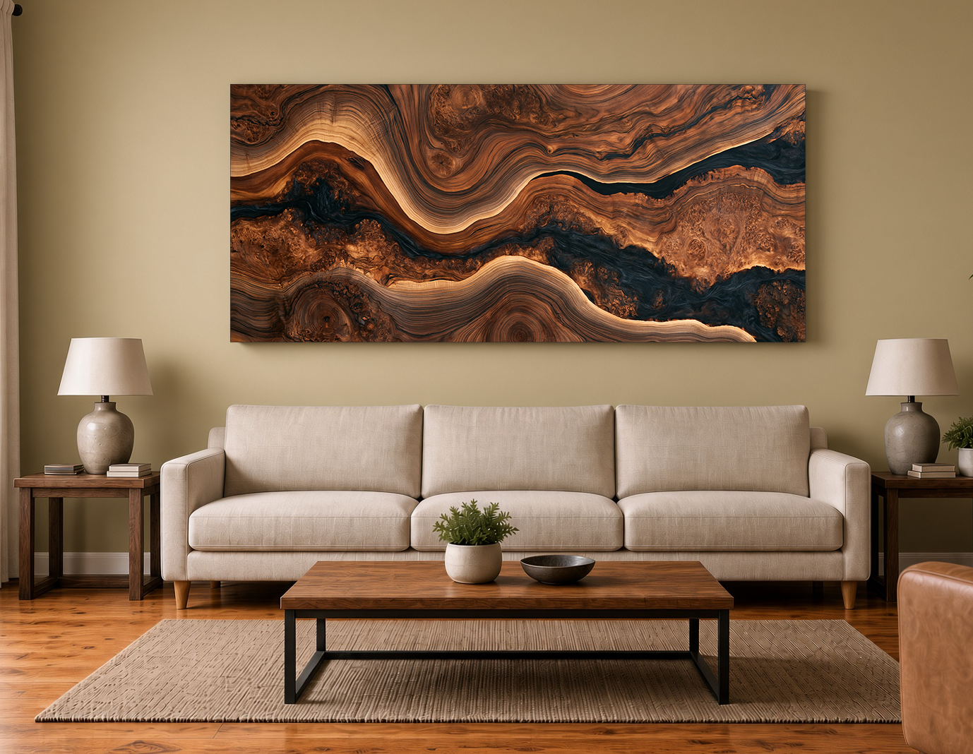 Walnut Burl & Metallic Epoxy River: Modern Wood Wall Art II