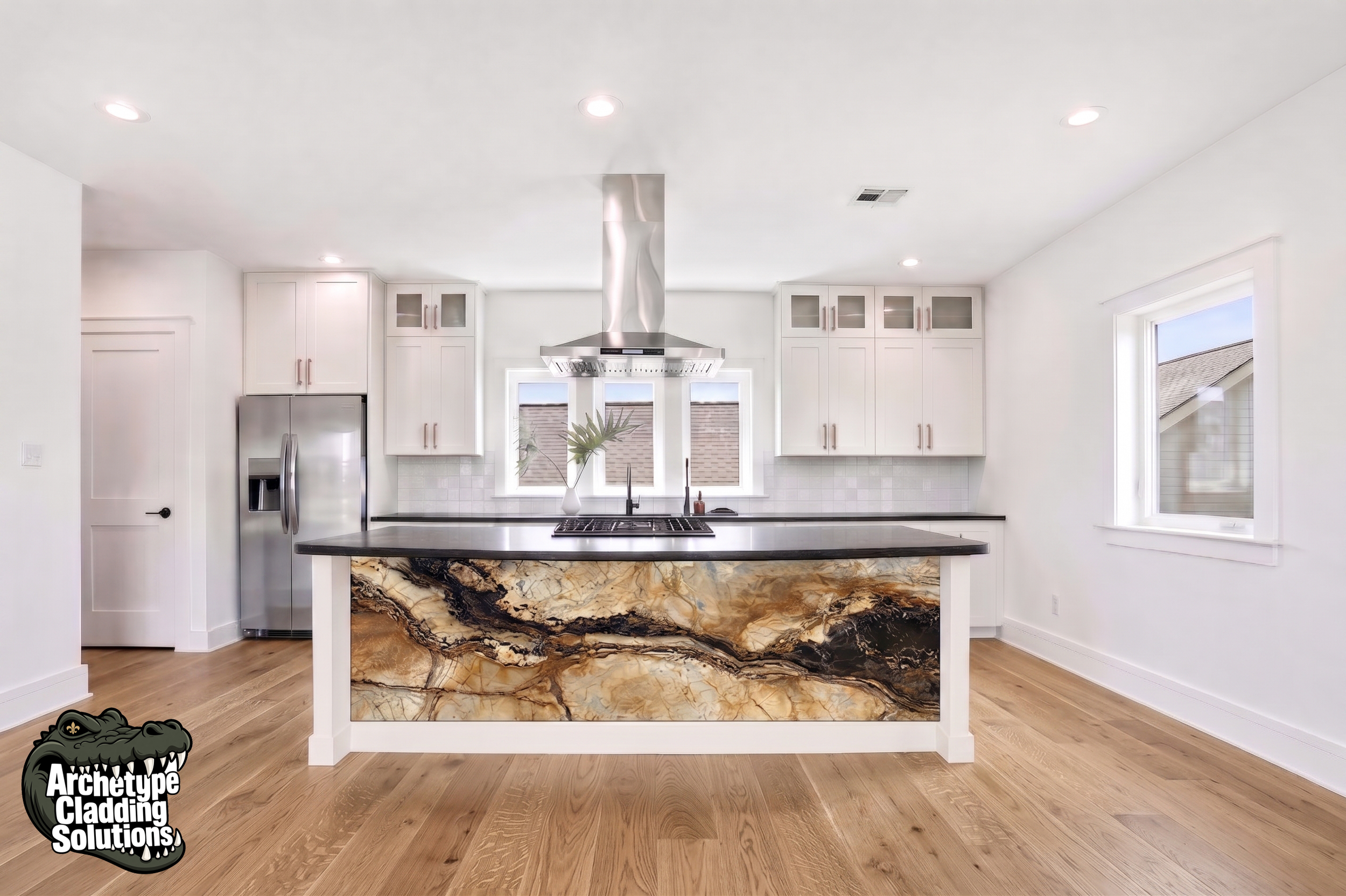 Cream Onyx River – Architectural Kitchen Island Cladding