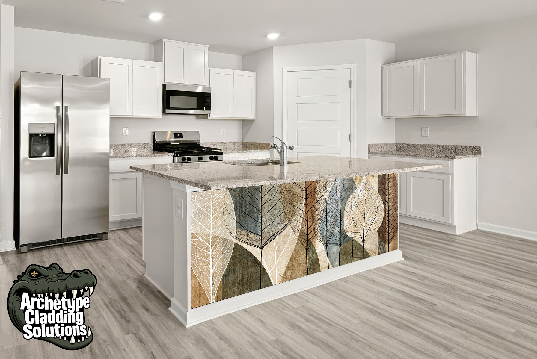 Subtle Feathered Foliage – Architectural Kitchen Island Cladding