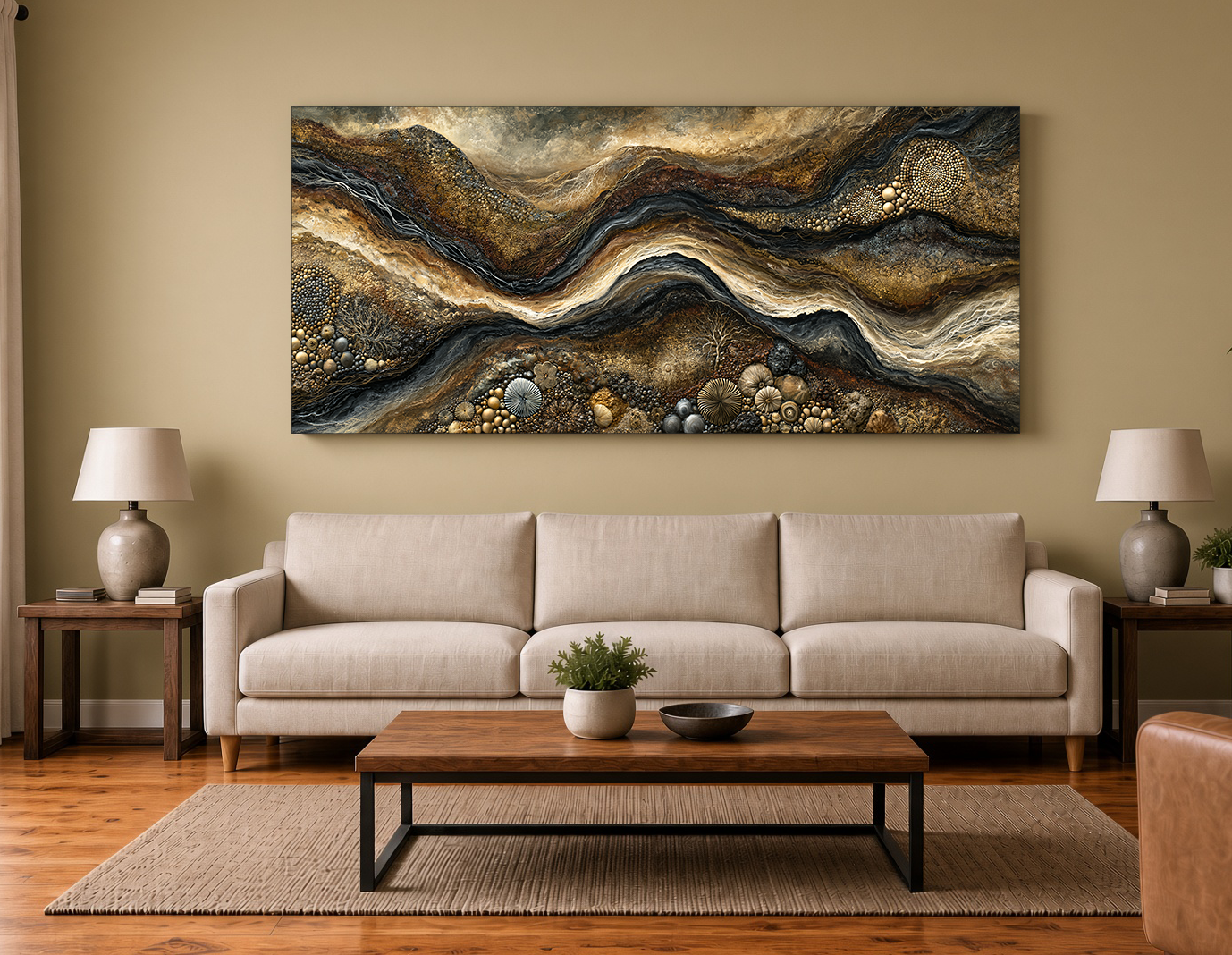 Golden Strata Agate: Modern Abstract Wall Art