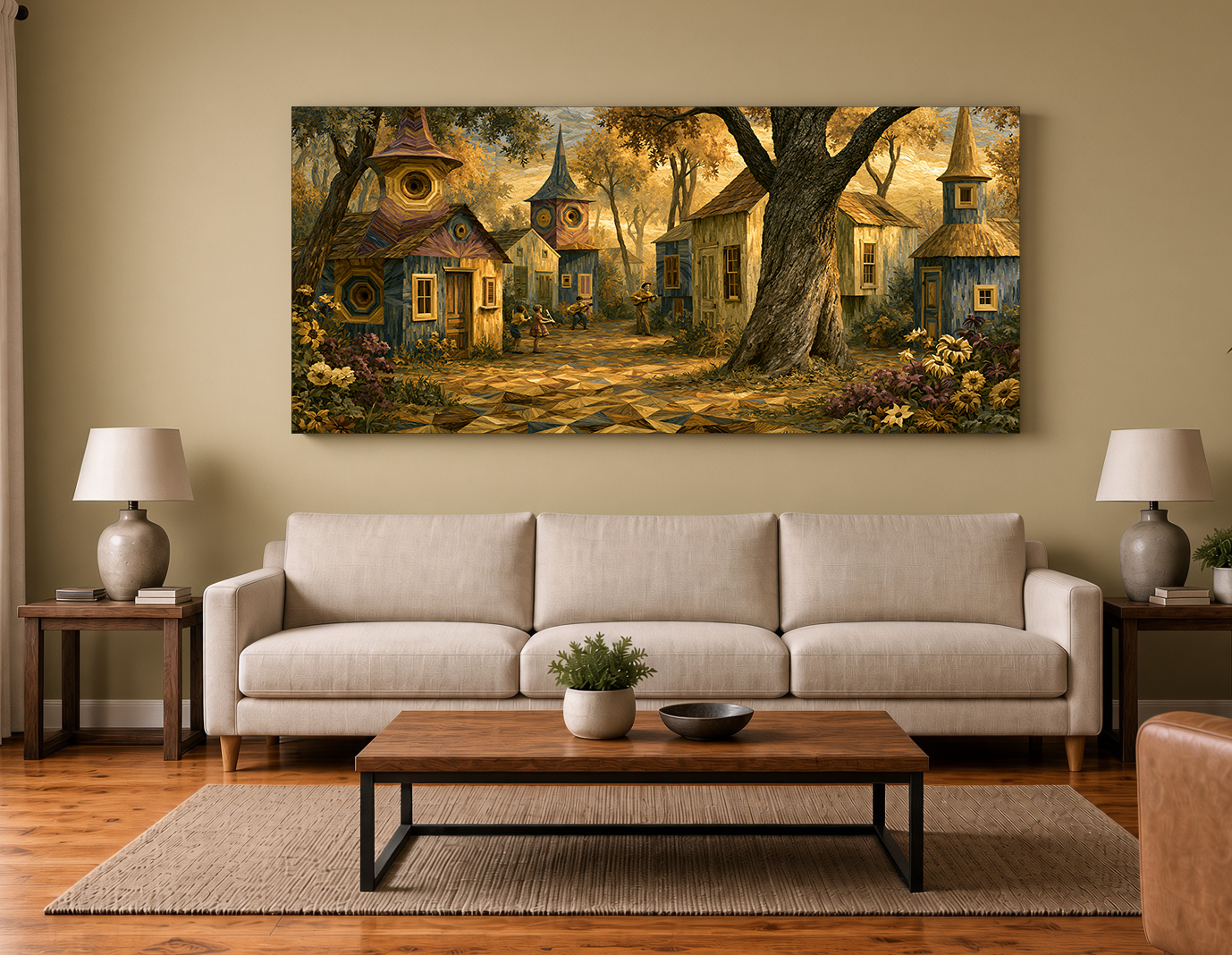 Painterly Wood Intarsia Fantasy Cottage Fine Art Print II