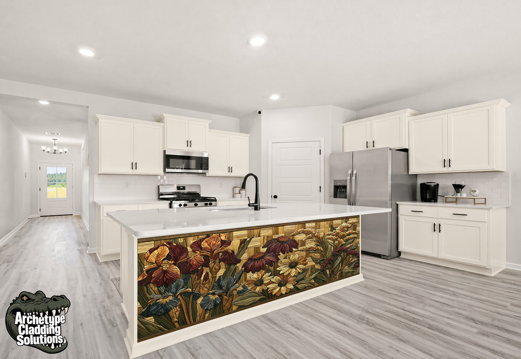 Louisiana Wildflowers & Basketweave – Architectural Kitchen Island Cladding