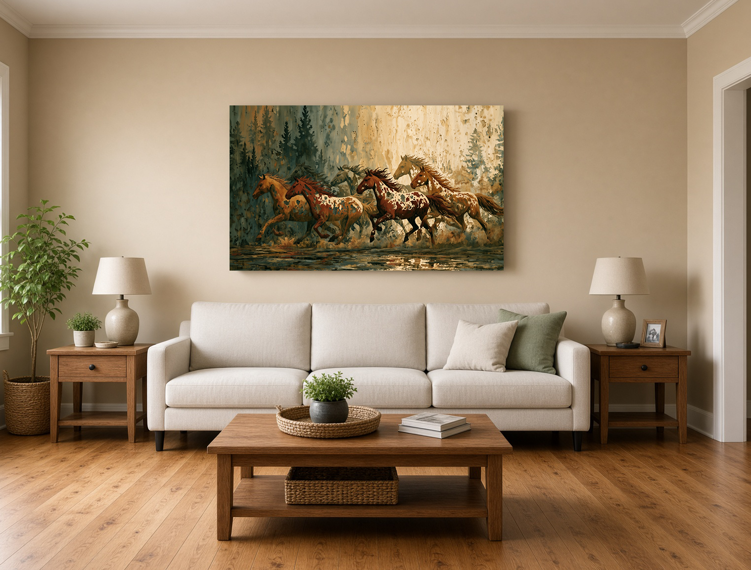 Product name Sage & Terracotta Galloping Horses: Modern Botanical Equine Wall Art