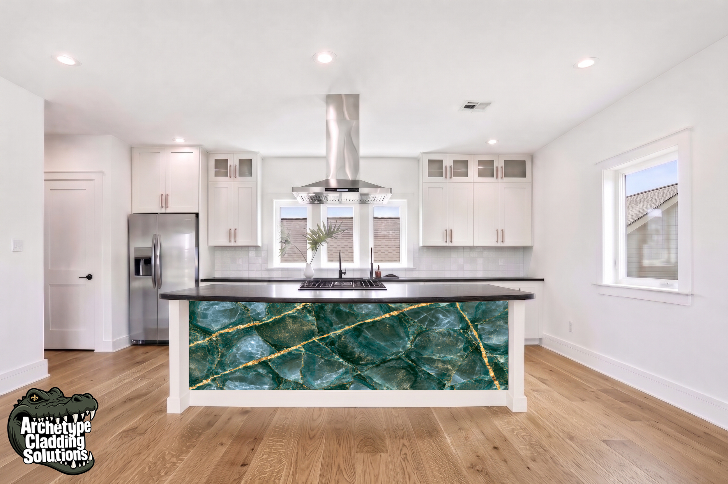 Emerald Gold Quartz – Architectural Kitchen Island Cladding