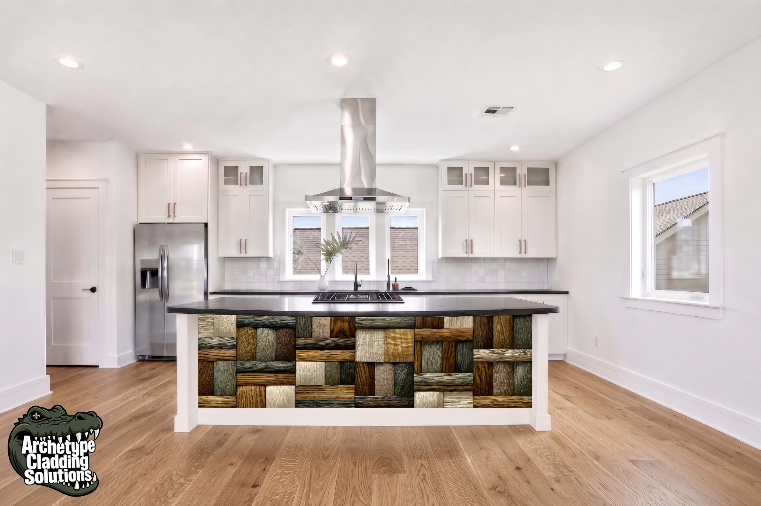 Walnut & Weathered Gray Woven Block Parquet – Architectural Cladding Panels