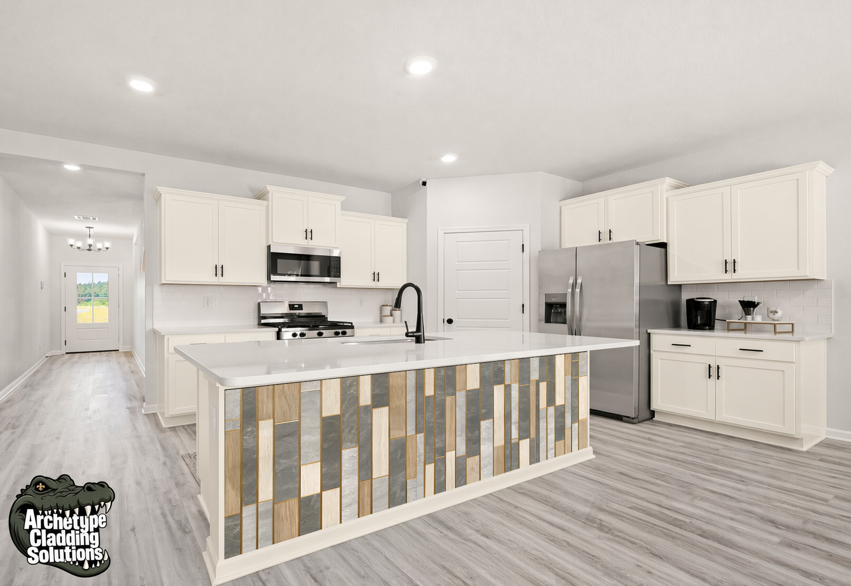 Linear Mineral Wood Mosaic – Architectural Kitchen Island Cladding