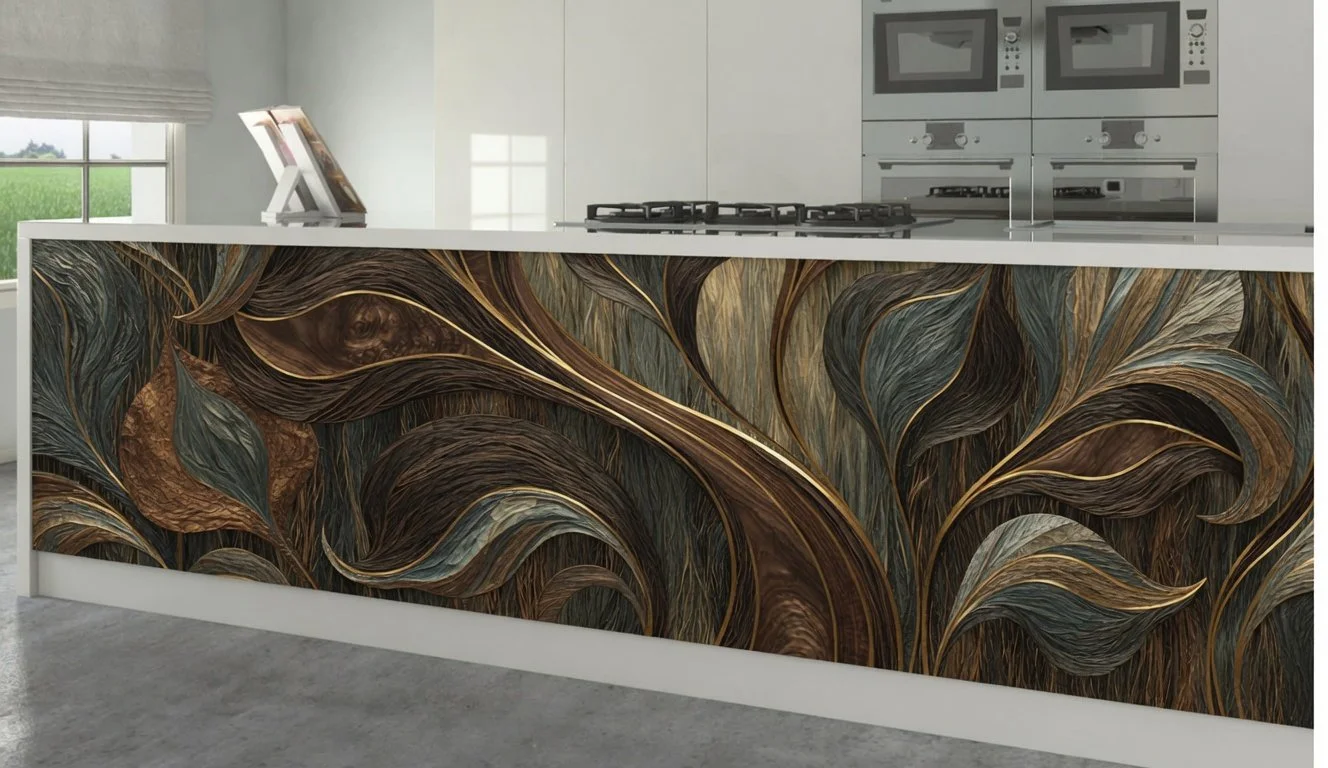 Carved Bronze Leaves – Architectural Kitchen Island Cladding