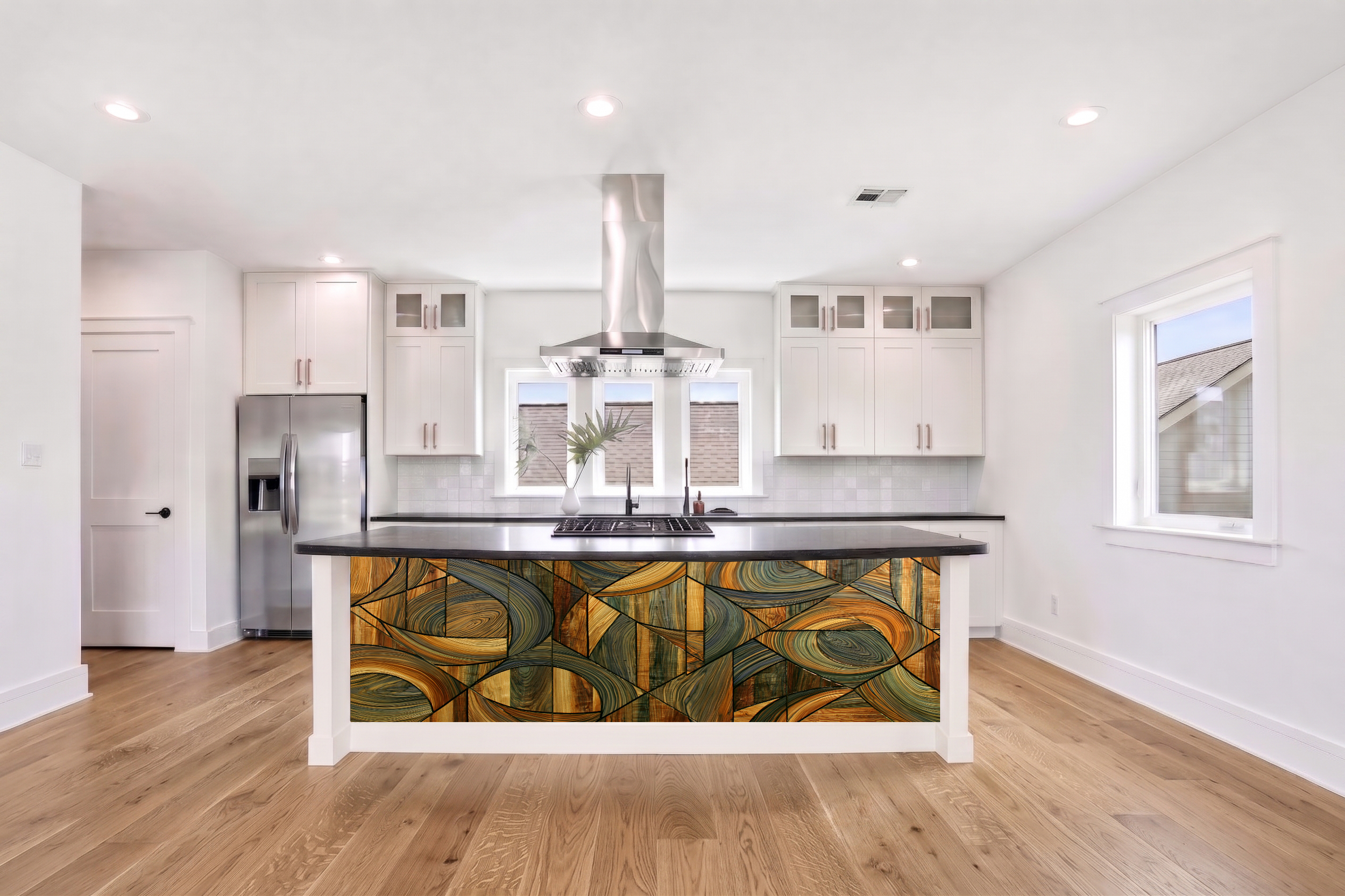 Olive Green & Honey Oak Geometric Marquetry – Architectural Cladding Panels