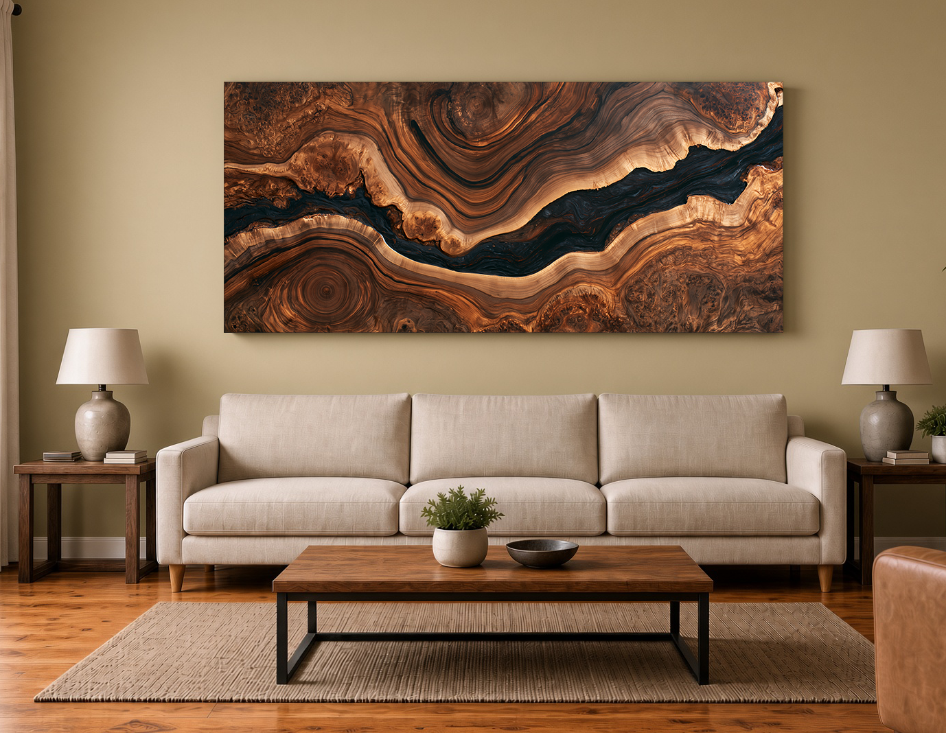 Walnut Burl & Metallic Epoxy River: Modern Wood Wall Art IV