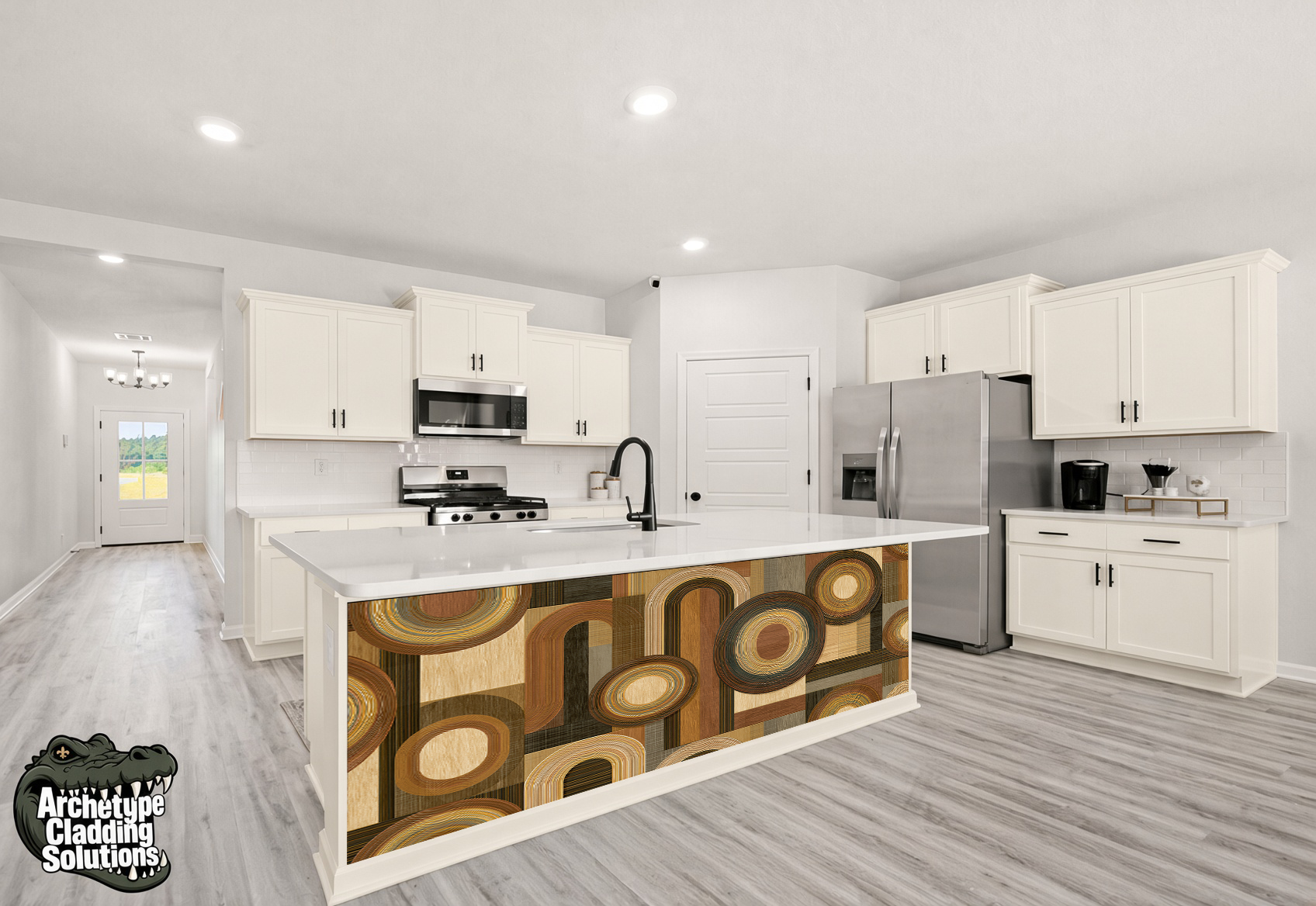 Mid-Century Concentric Arcs – Architectural Kitchen Island Cladding