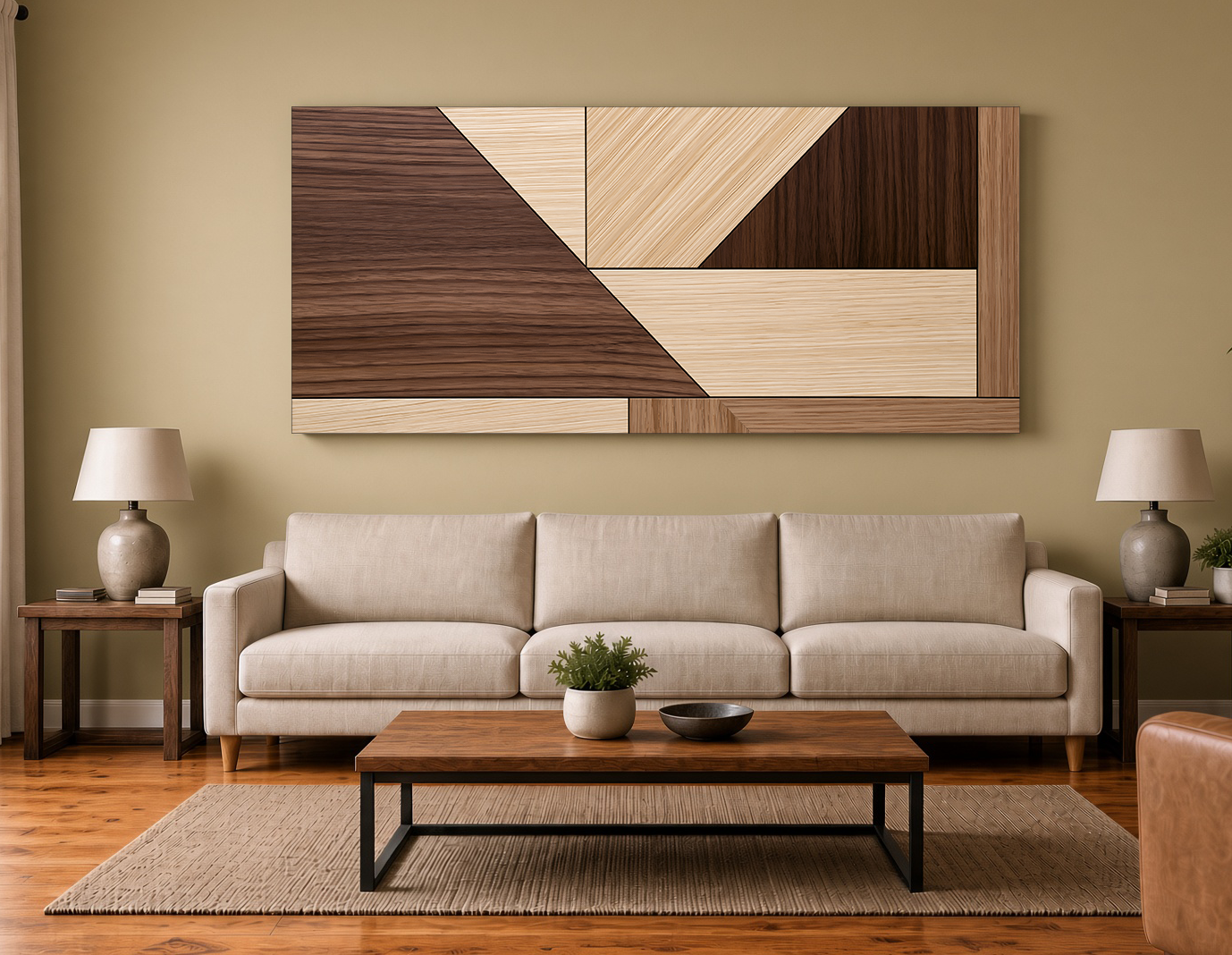 Angular Wood Veneer Marquetry: Modern Geometric Wall Art