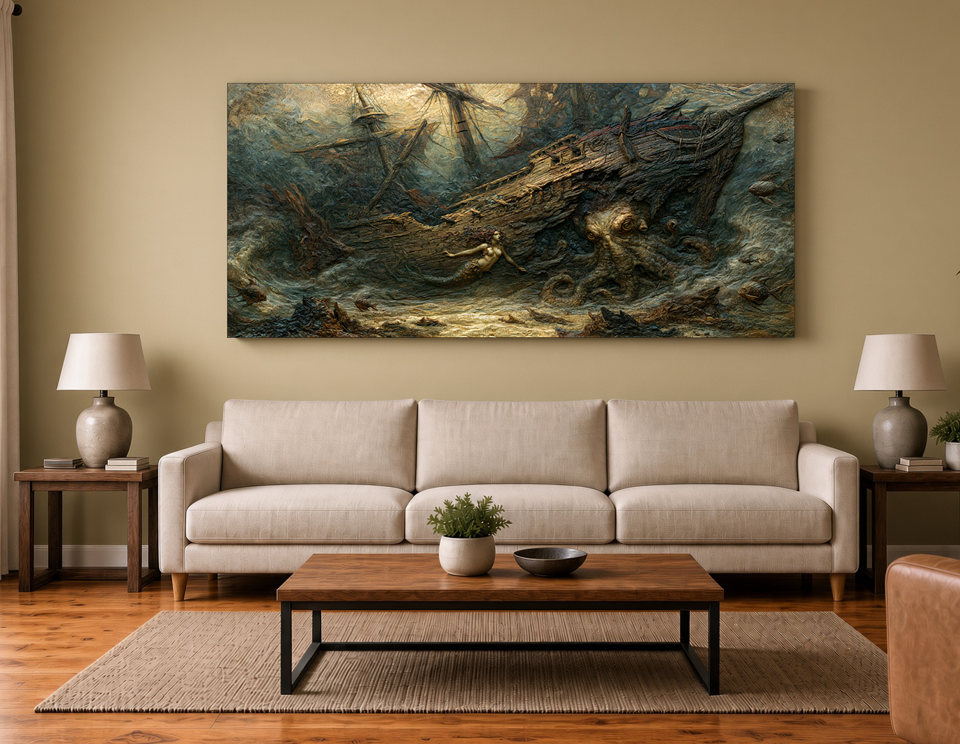 Sunken Secrets: Nautical Shipwreck & Kraken Wall Art